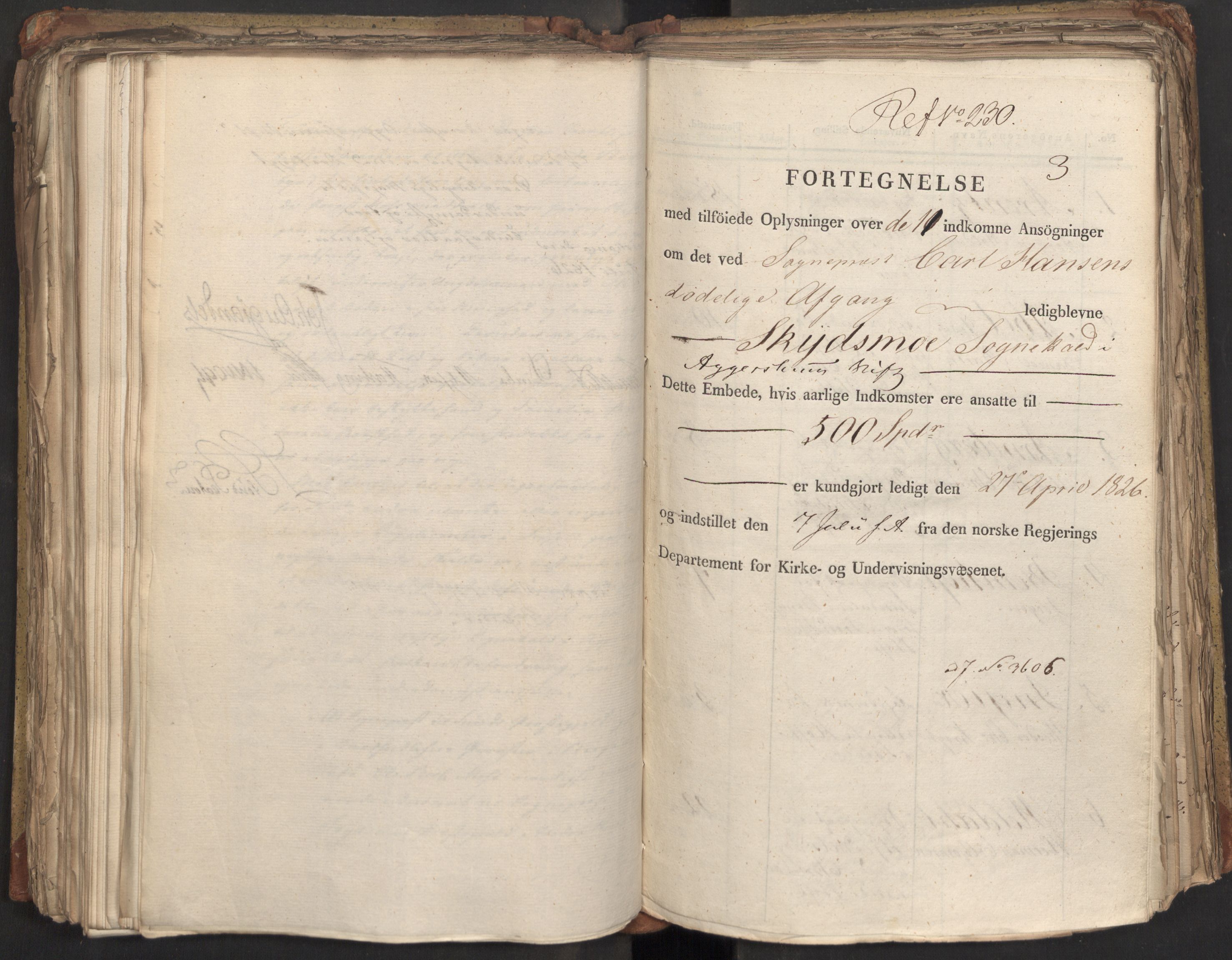 Statsrådsavdelingen i Stockholm, RA/S-1003/D/Da/L0047: Regjeringsinnstillinger nr. 3501-3659, 1826, s. 300