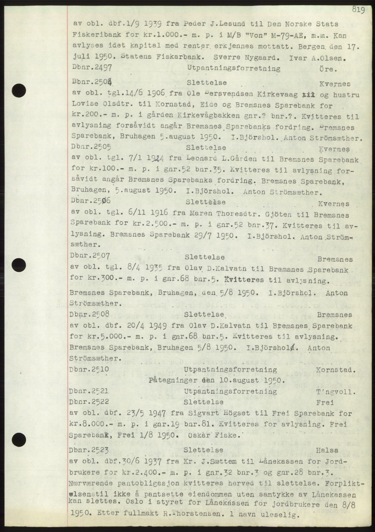 Nordmøre sorenskriveri, SAT/A-4132/1/2/2Ca: Pantebok nr. C82b, 1946-1951, Dagboknr: 2497/1950