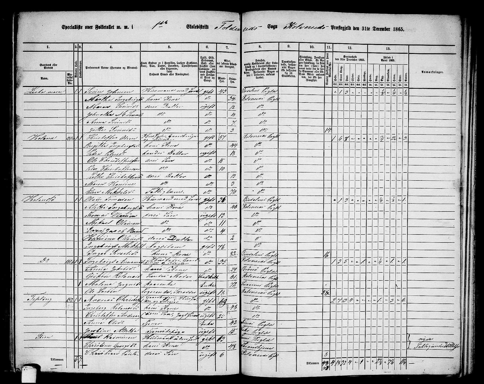 RA, Folketelling 1865 for 1752P Kolvereid prestegjeld, 1865, s. 13