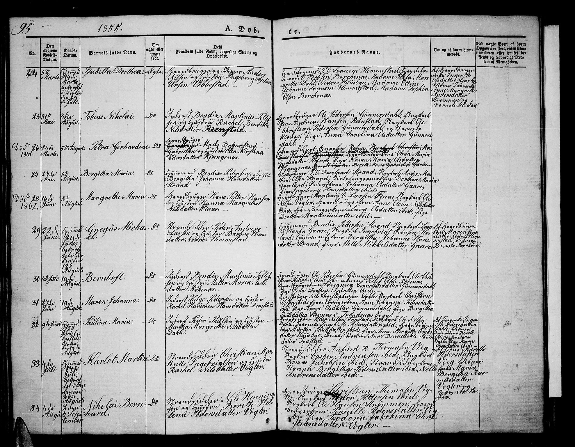 Kvæfjord sokneprestkontor, AV/SATØ-S-1323/G/Ga/Gab/L0002klokker: Klokkerbok nr. 2, 1841-1855, s. 95