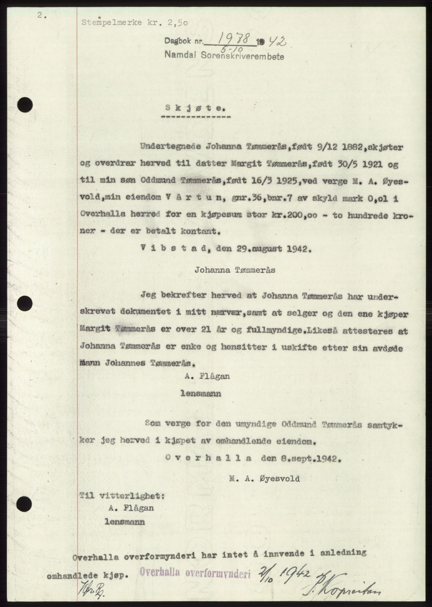 Namdal sorenskriveri, SAT/A-4133/1/2/2C: Pantebok nr. -, 1942-1943, Dagboknr: 1978/1942