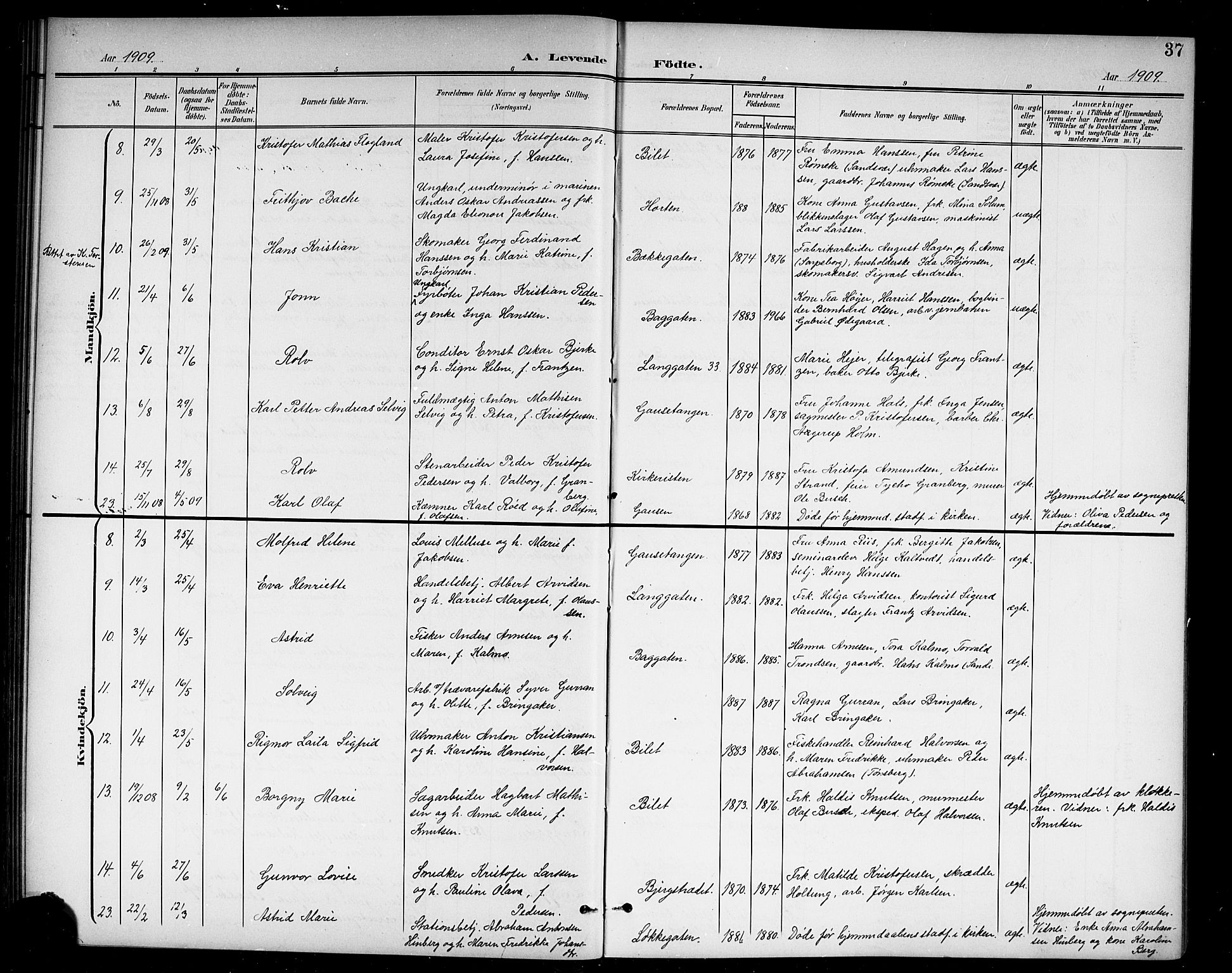 Holmestrand kirkebøker, AV/SAKO-A-346/G/Ga/L0006: Klokkerbok nr. 6, 1901-1923, s. 37