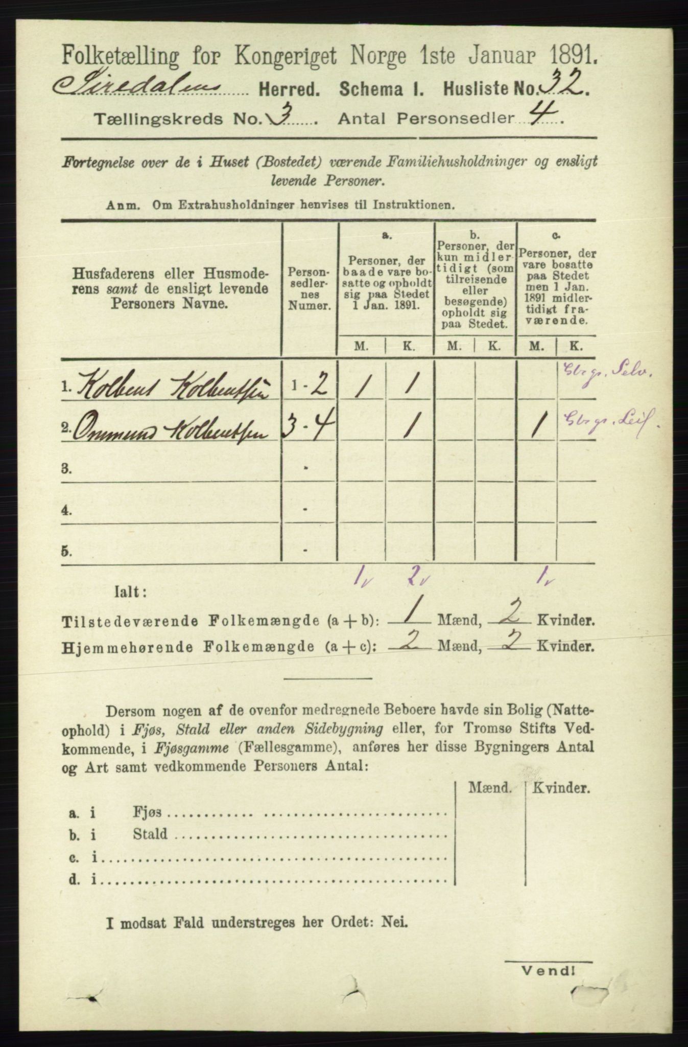 RA, Folketelling 1891 for 1046 Sirdal herred, 1891, s. 652