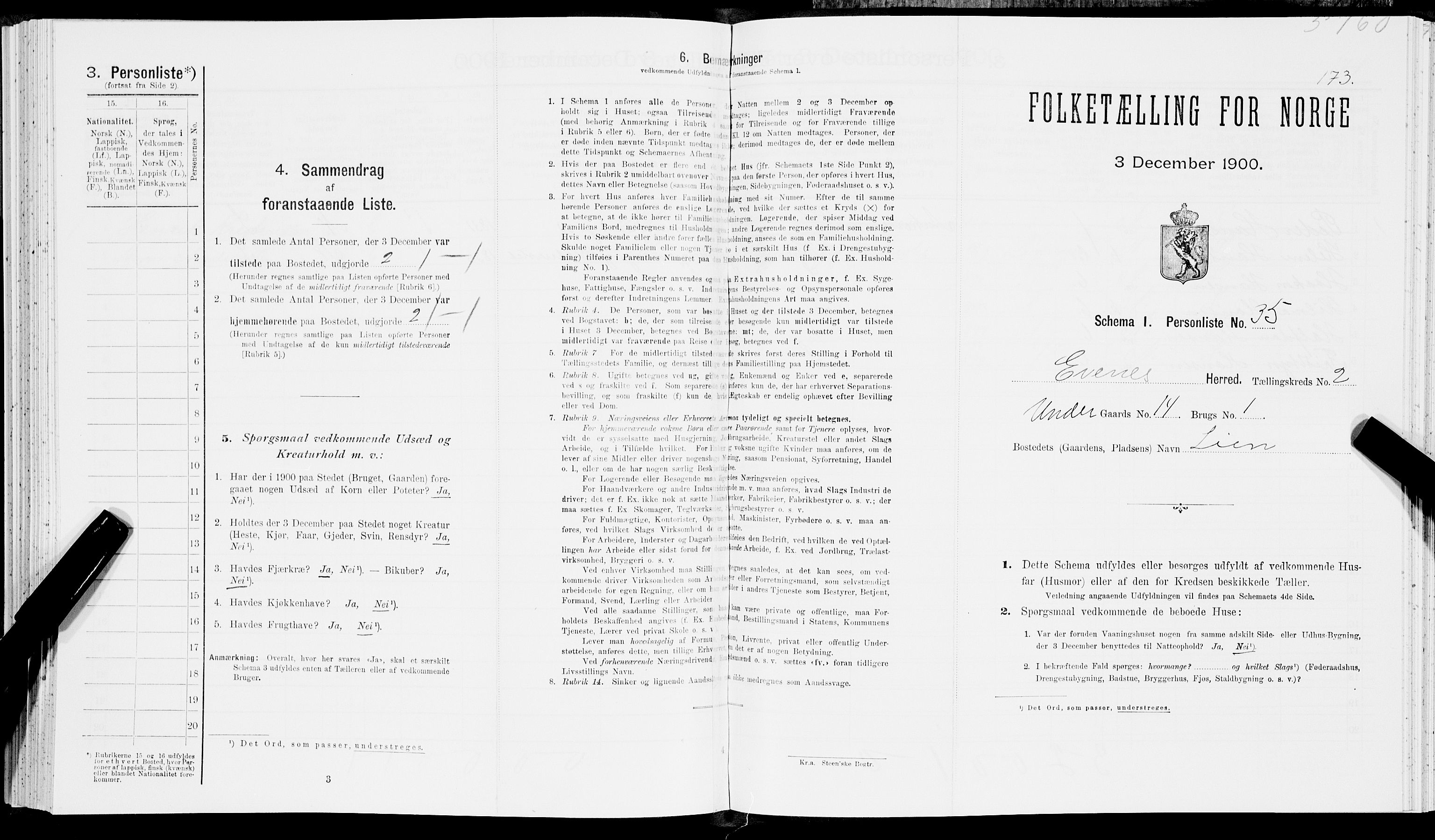 SAT, Folketelling 1900 for 1853 Evenes herred, 1900, s. 199