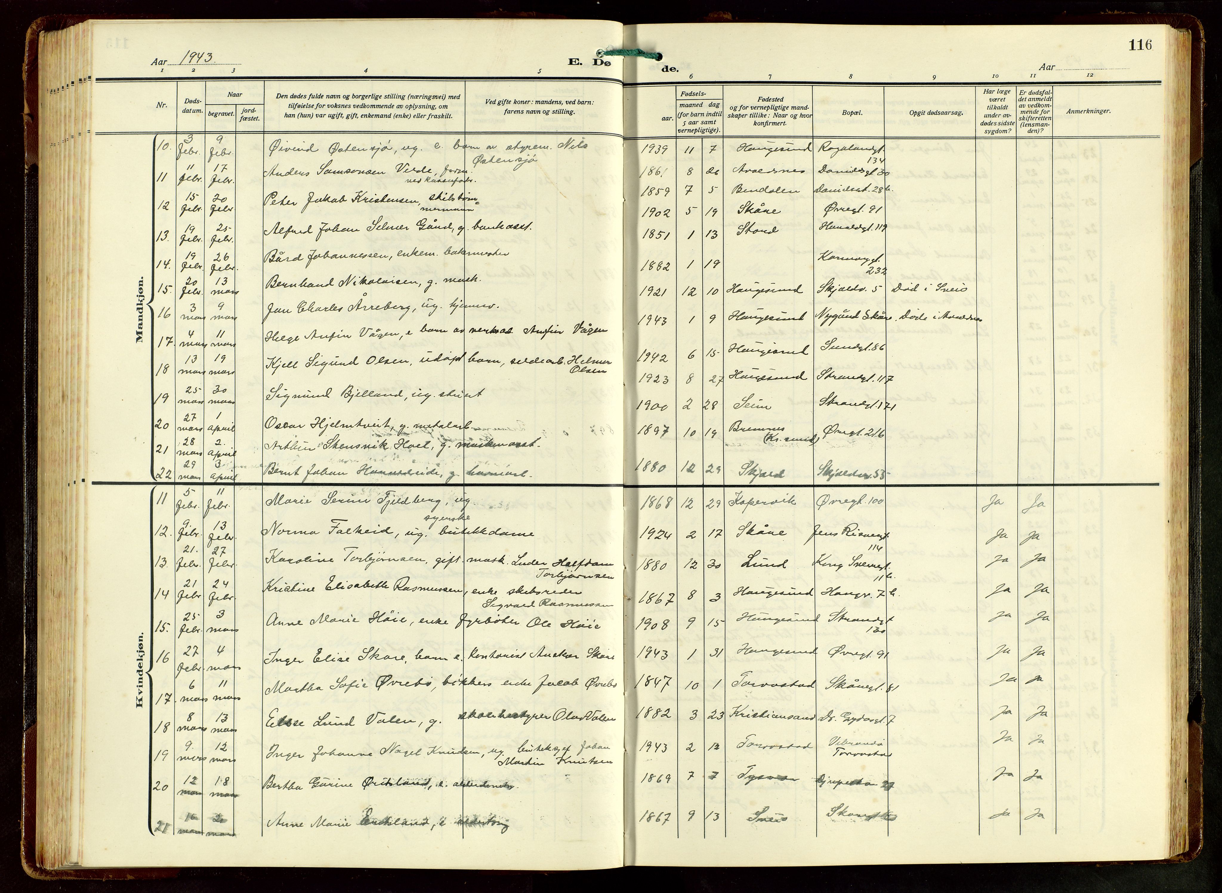 Haugesund sokneprestkontor, SAST/A -101863/H/Ha/Hab/L0012: Klokkerbok nr. B 12, 1930-1958, s. 116