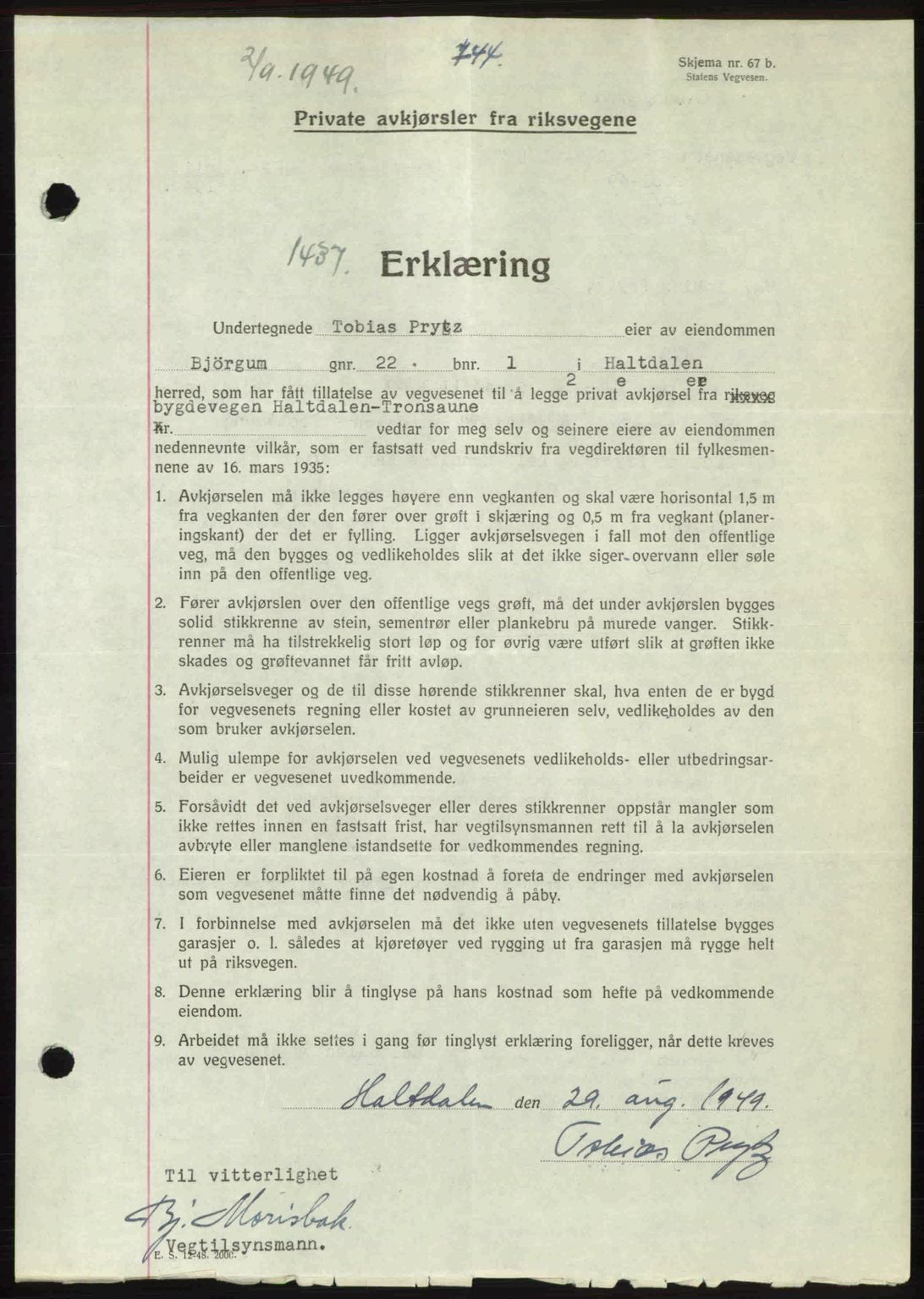 Gauldal sorenskriveri, SAT/A-0014/1/2/2C: Pantebok nr. A8, 1949-1949, Dagboknr: 1437/1949