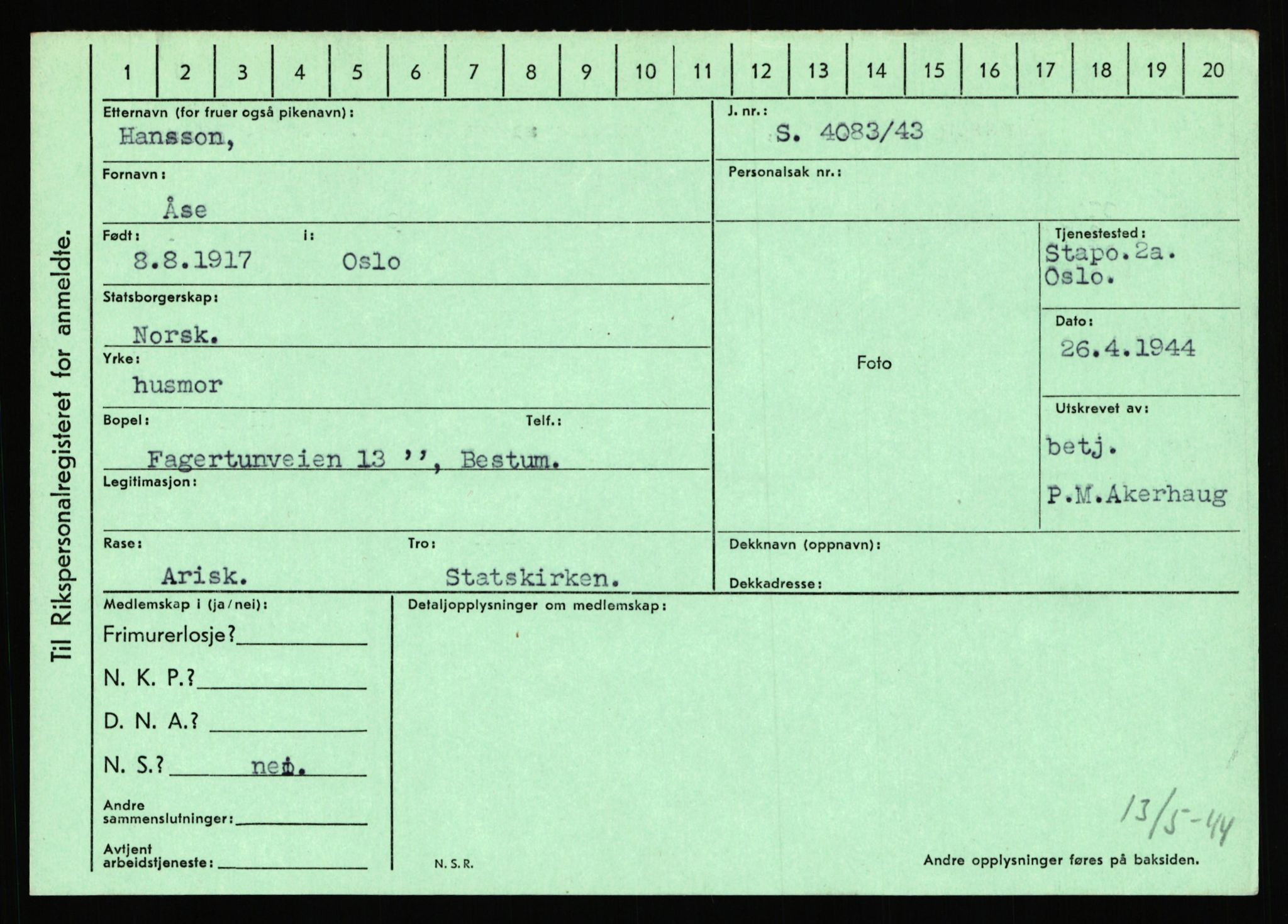 Statspolitiet - Hovedkontoret / Osloavdelingen, AV/RA-S-1329/C/Ca/L0006: Hanche - Hokstvedt, 1943-1945, s. 1712