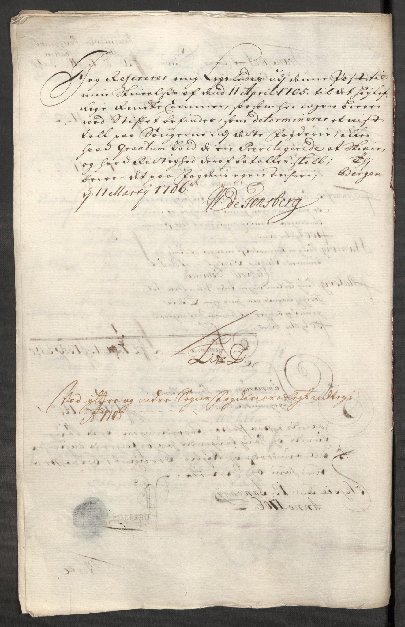 Rentekammeret inntil 1814, Reviderte regnskaper, Fogderegnskap, RA/EA-4092/R52/L3314: Fogderegnskap Sogn, 1705-1707, s. 136