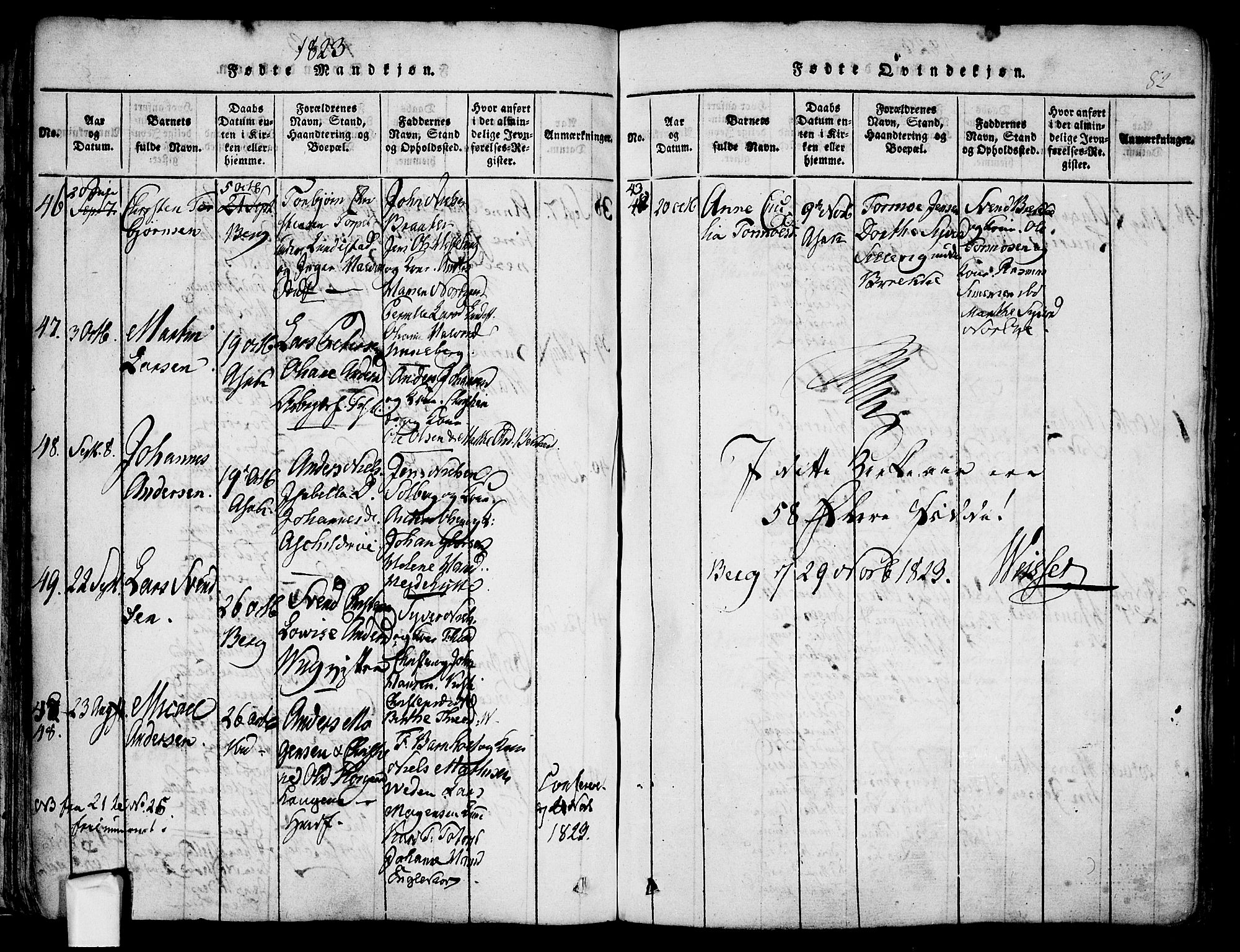 Berg prestekontor Kirkebøker, AV/SAO-A-10902/F/Fa/L0002: Ministerialbok nr. I 2, 1815-1831, s. 82