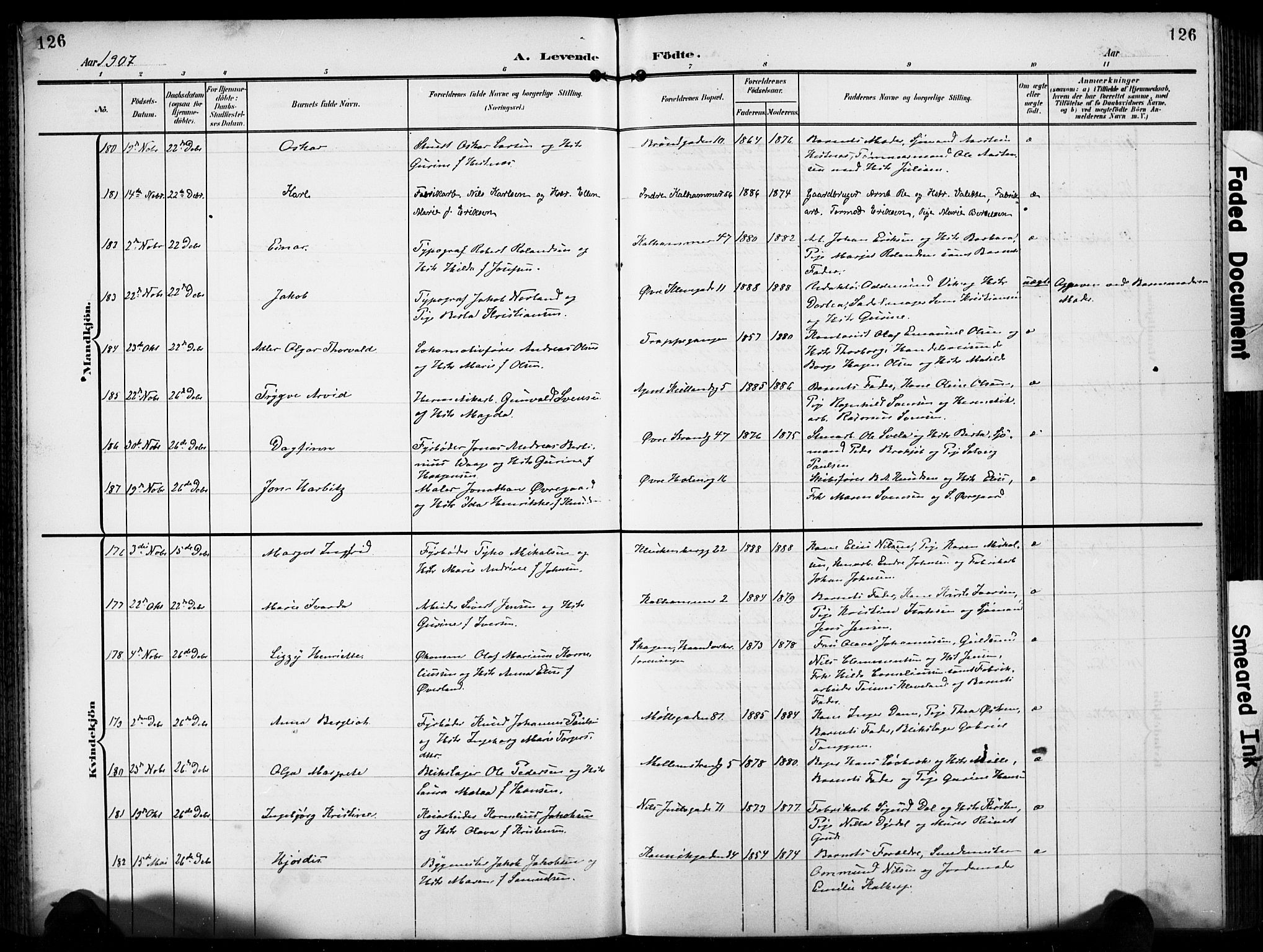 Domkirken sokneprestkontor, SAST/A-101812/001/30/30BB/L0018: Klokkerbok nr. B 18, 1903-1915, s. 126