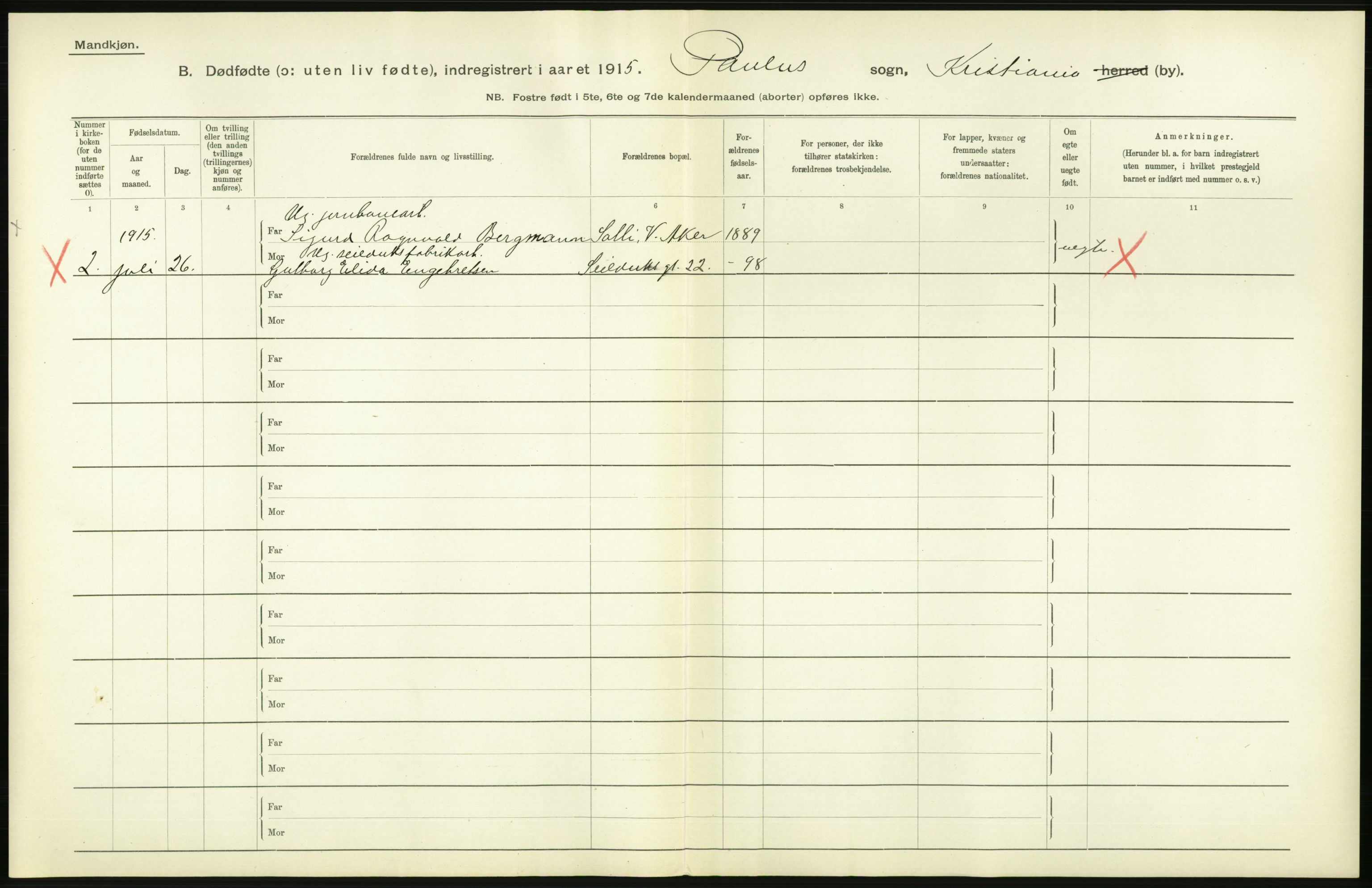 Statistisk sentralbyrå, Sosiodemografiske emner, Befolkning, AV/RA-S-2228/D/Df/Dfb/Dfbe/L0010: Kristiania: Døde, dødfødte., 1915, s. 444