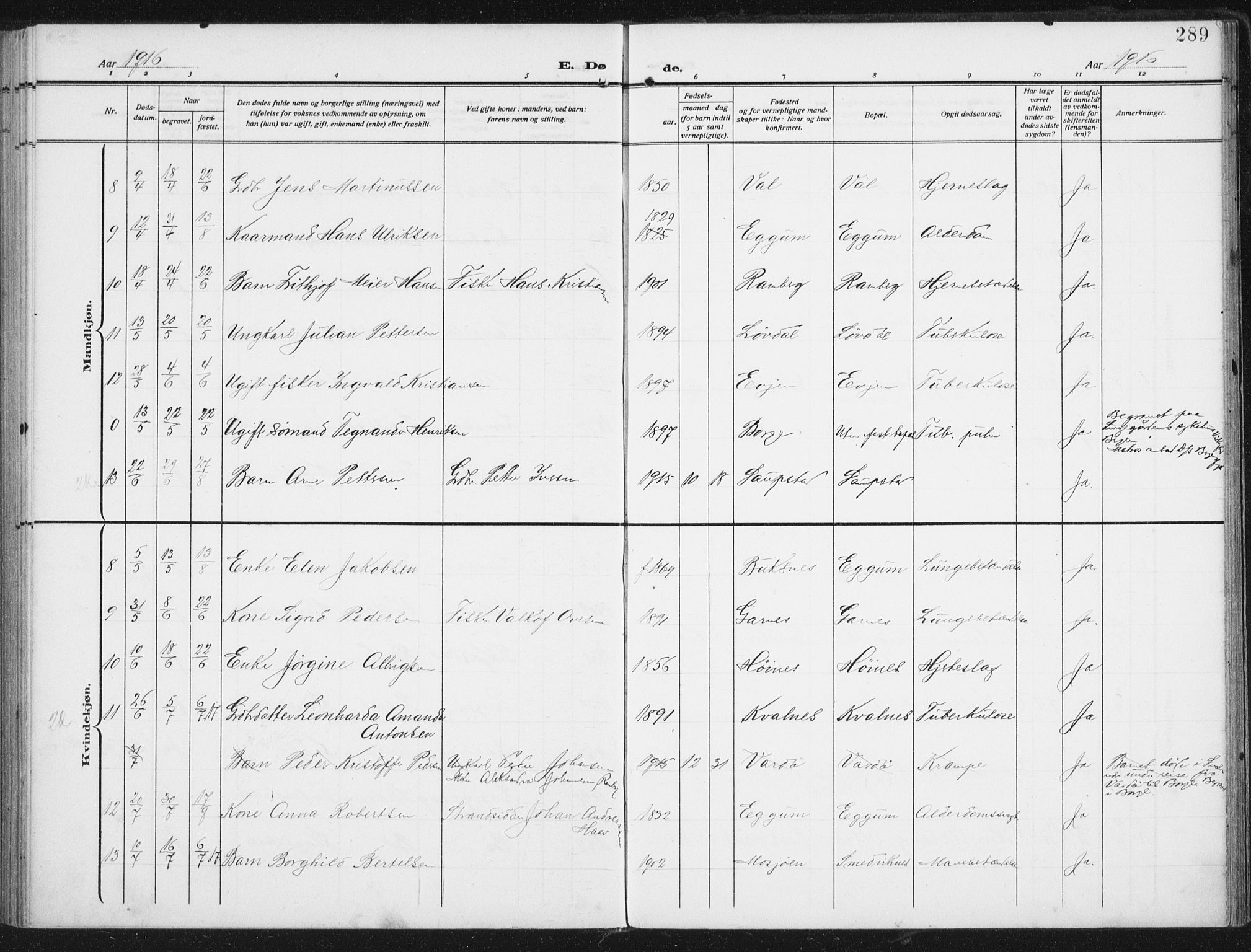 Ministerialprotokoller, klokkerbøker og fødselsregistre - Nordland, AV/SAT-A-1459/880/L1135: Ministerialbok nr. 880A09, 1908-1919, s. 289