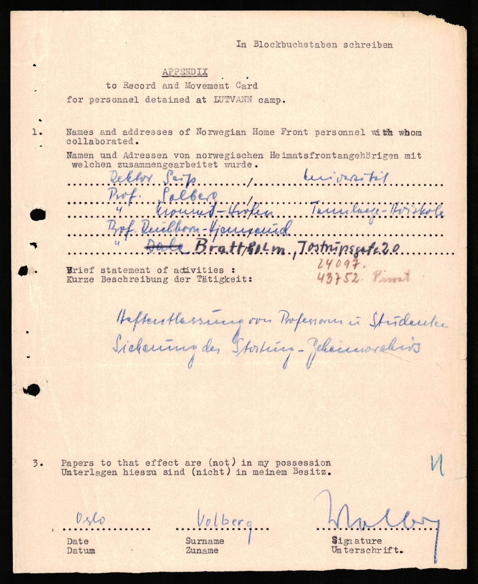 Forsvaret, Forsvarets overkommando II, AV/RA-RAFA-3915/D/Db/L0034: CI Questionaires. Tyske okkupasjonsstyrker i Norge. Tyskere., 1945-1946, s. 331