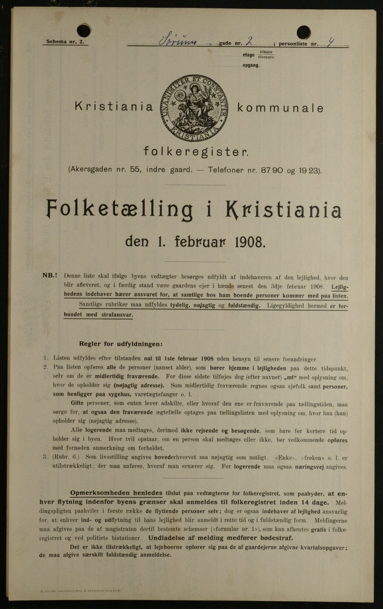 OBA, Kommunal folketelling 1.2.1908 for Kristiania kjøpstad, 1908, s. 96089