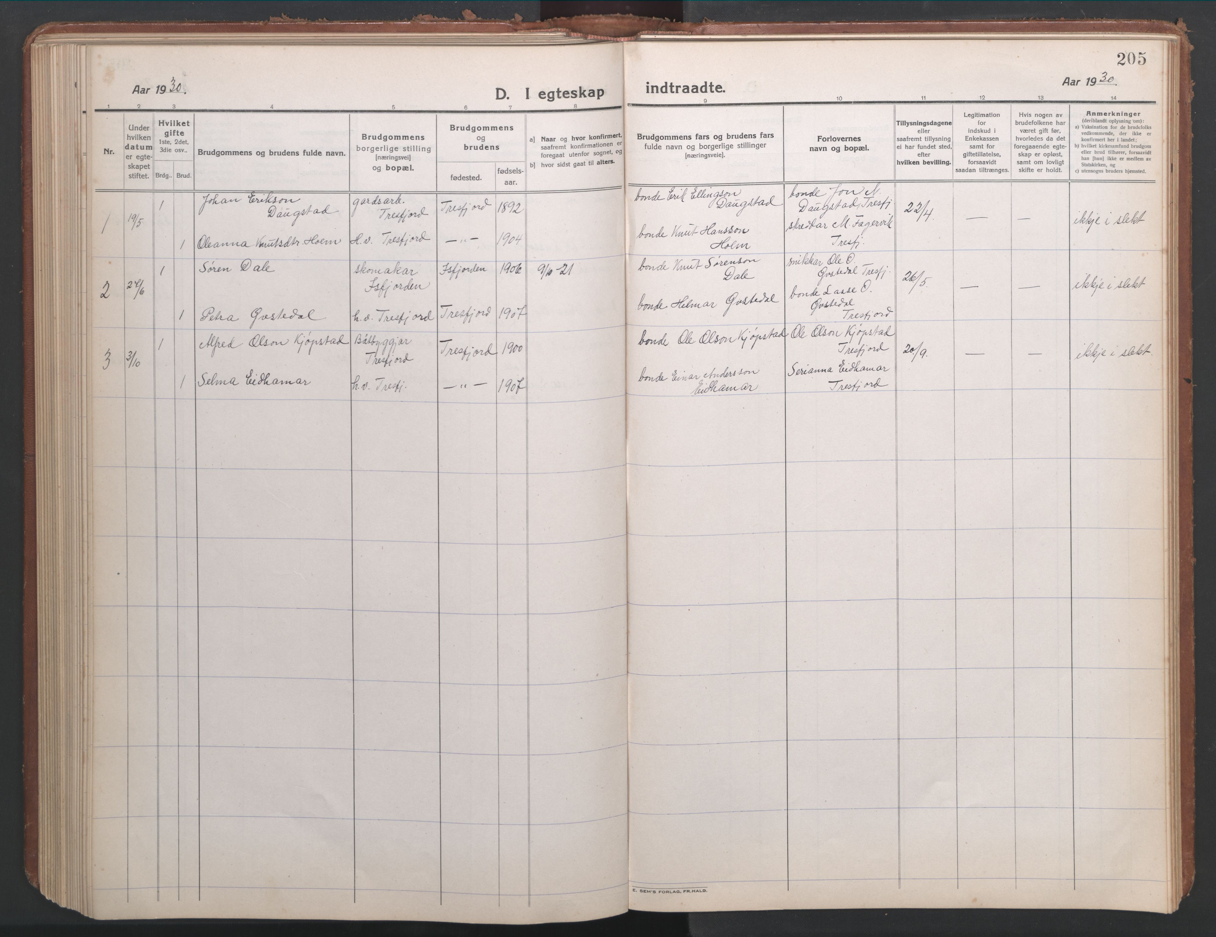 Ministerialprotokoller, klokkerbøker og fødselsregistre - Møre og Romsdal, AV/SAT-A-1454/541/L0548: Klokkerbok nr. 541C03, 1921-1960, s. 205