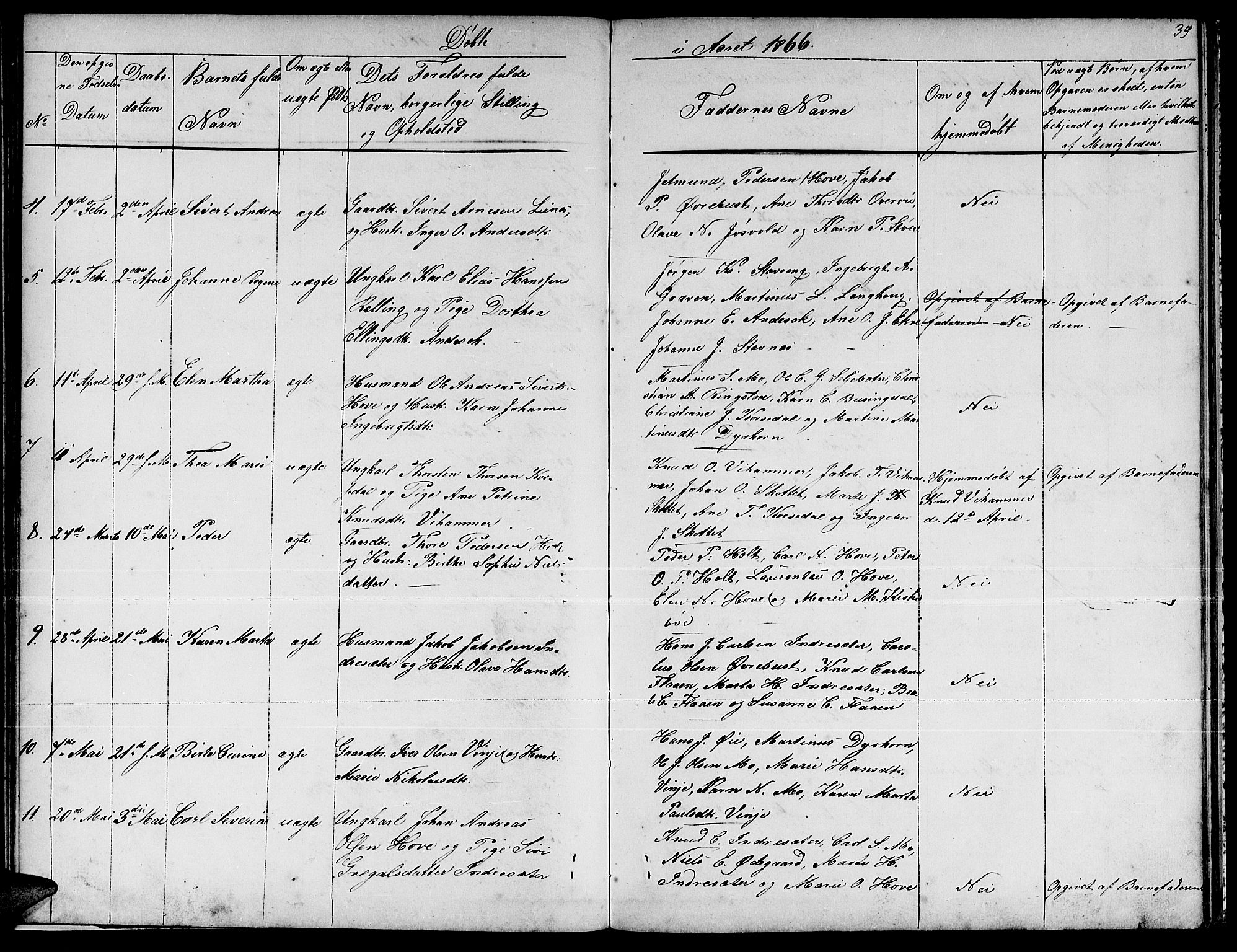 Ministerialprotokoller, klokkerbøker og fødselsregistre - Møre og Romsdal, AV/SAT-A-1454/521/L0300: Klokkerbok nr. 521C01, 1854-1881, s. 39