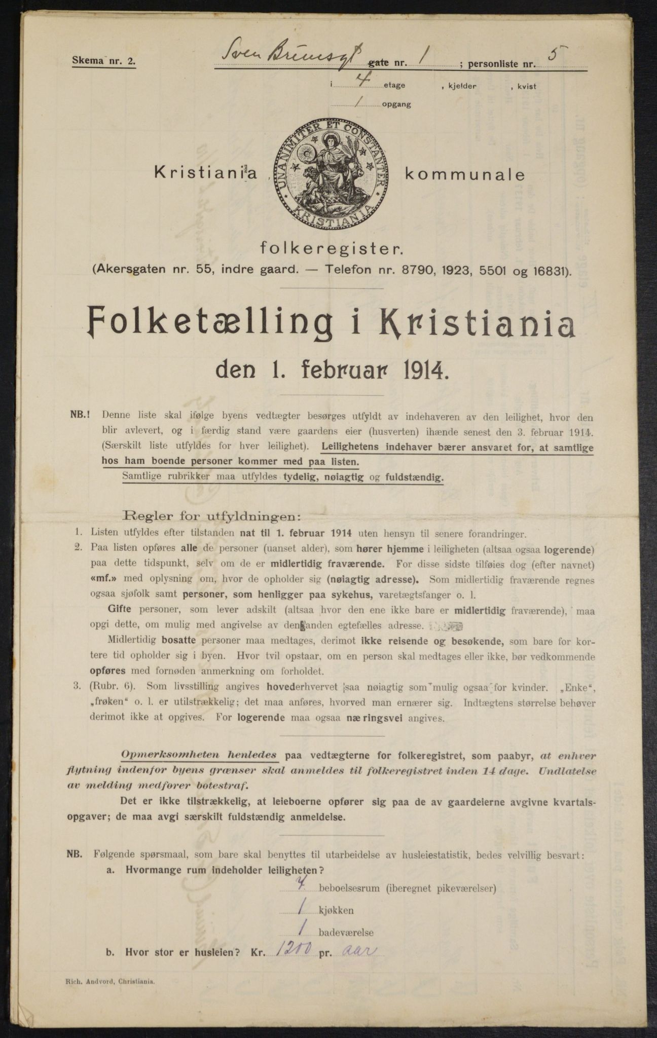 OBA, Kommunal folketelling 1.2.1914 for Kristiania, 1914, s. 105450