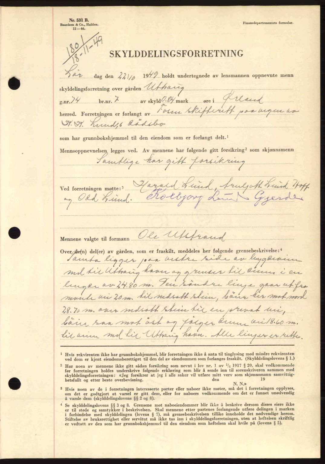 Fosen sorenskriveri, AV/SAT-A-1107/1/2/2C: Pantebok nr. A10, 1949-1950, Dagboknr: 1801/1949
