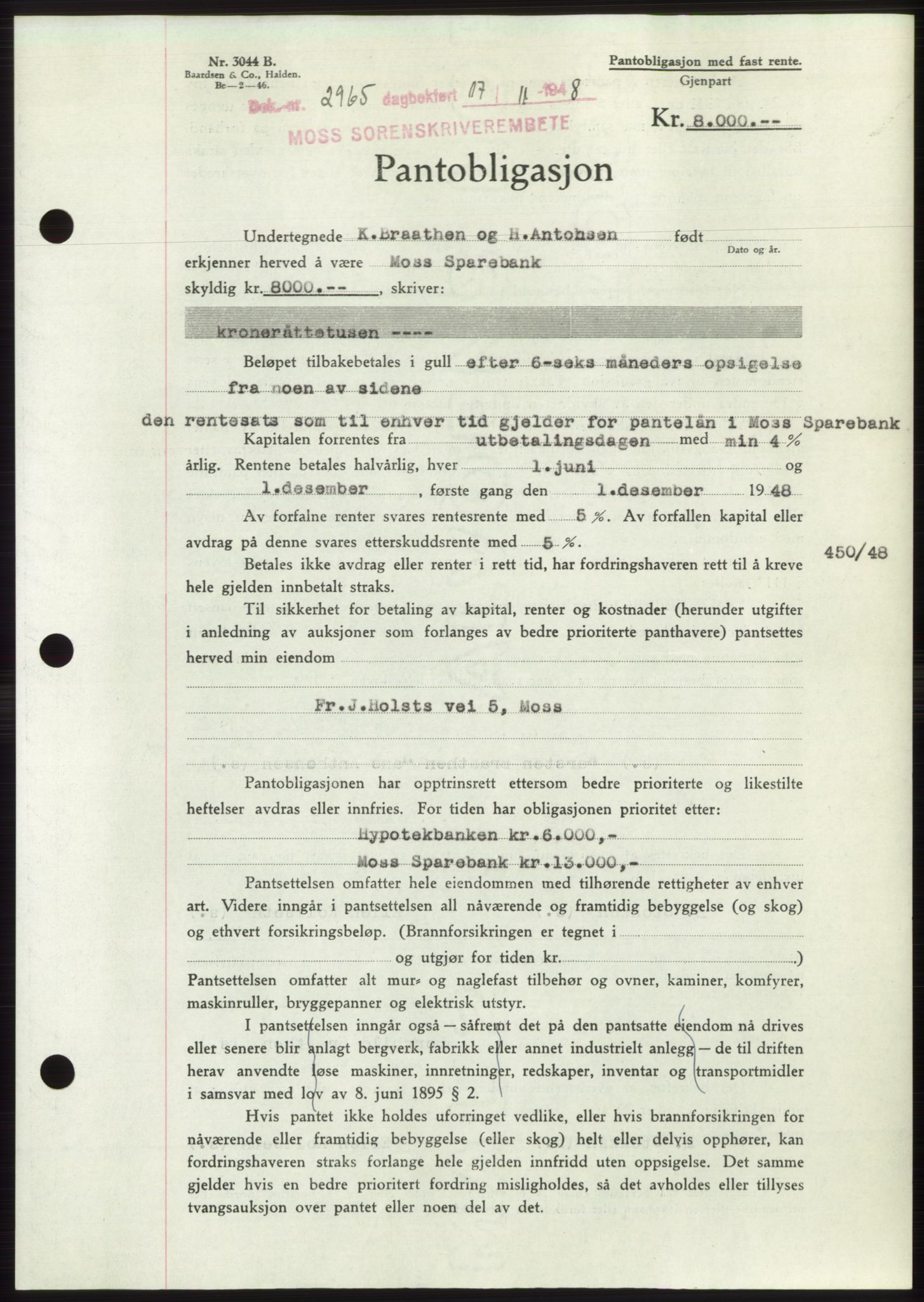 Moss sorenskriveri, AV/SAO-A-10168: Pantebok nr. B20, 1948-1948, Dagboknr: 2965/1948