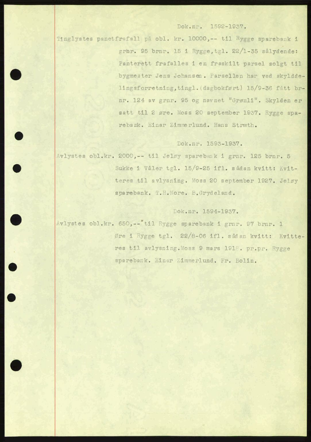 Moss sorenskriveri, SAO/A-10168: Pantebok nr. B4, 1937-1938, Dagboknr: 1592/1937