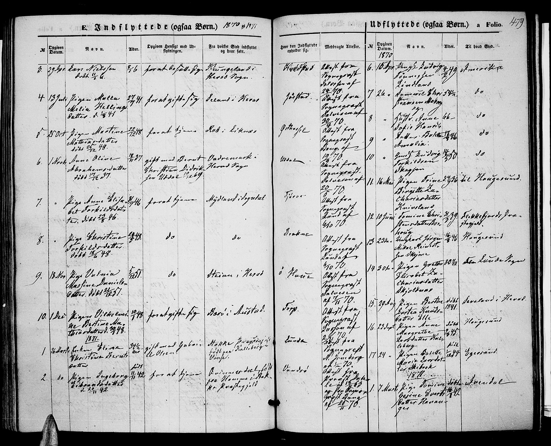 Lista sokneprestkontor, SAK/1111-0027/F/Fb/L0003: Klokkerbok nr. B 3, 1862-1877, s. 479