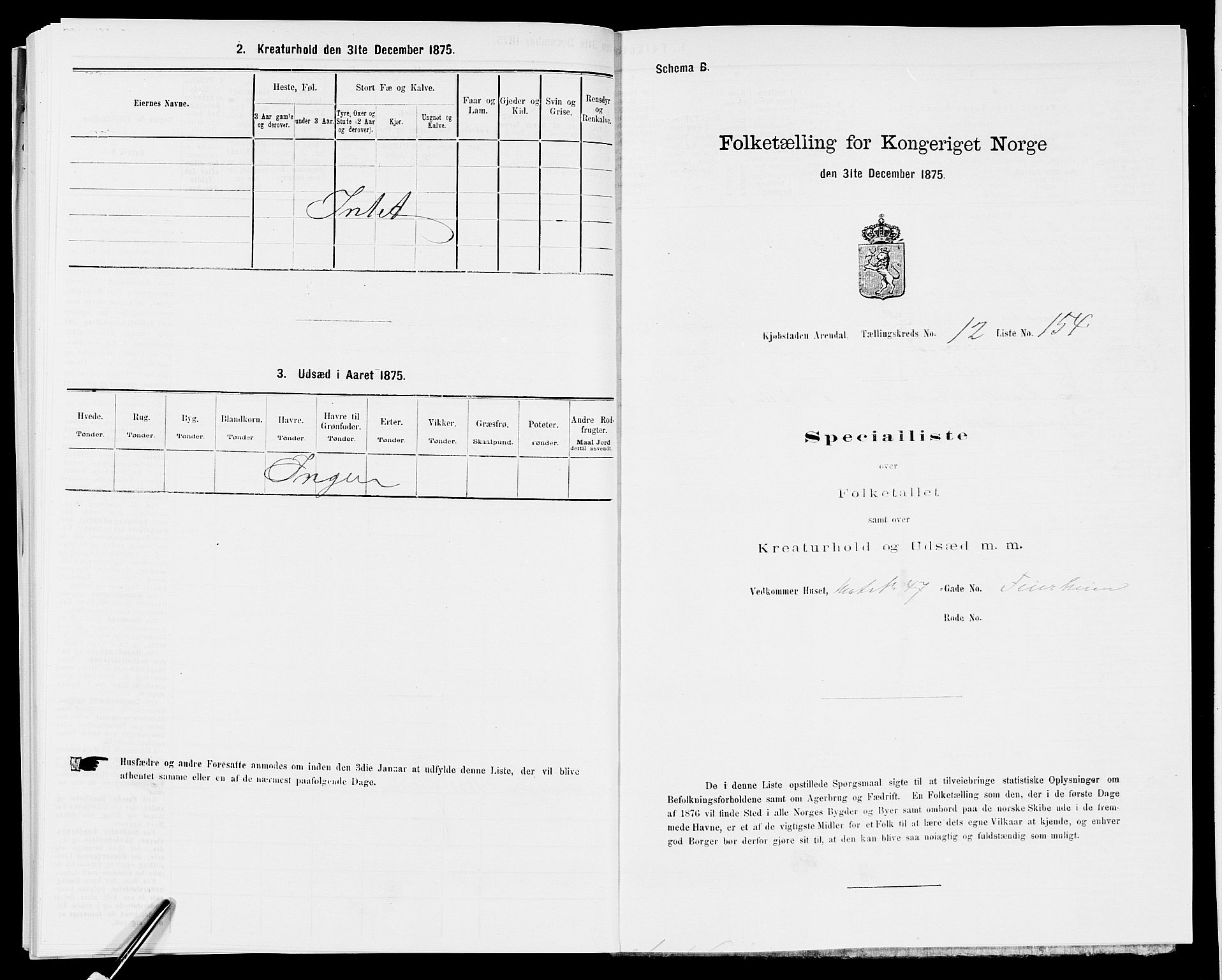 SAK, Folketelling 1875 for 0903P Arendal prestegjeld, 1875, s. 364