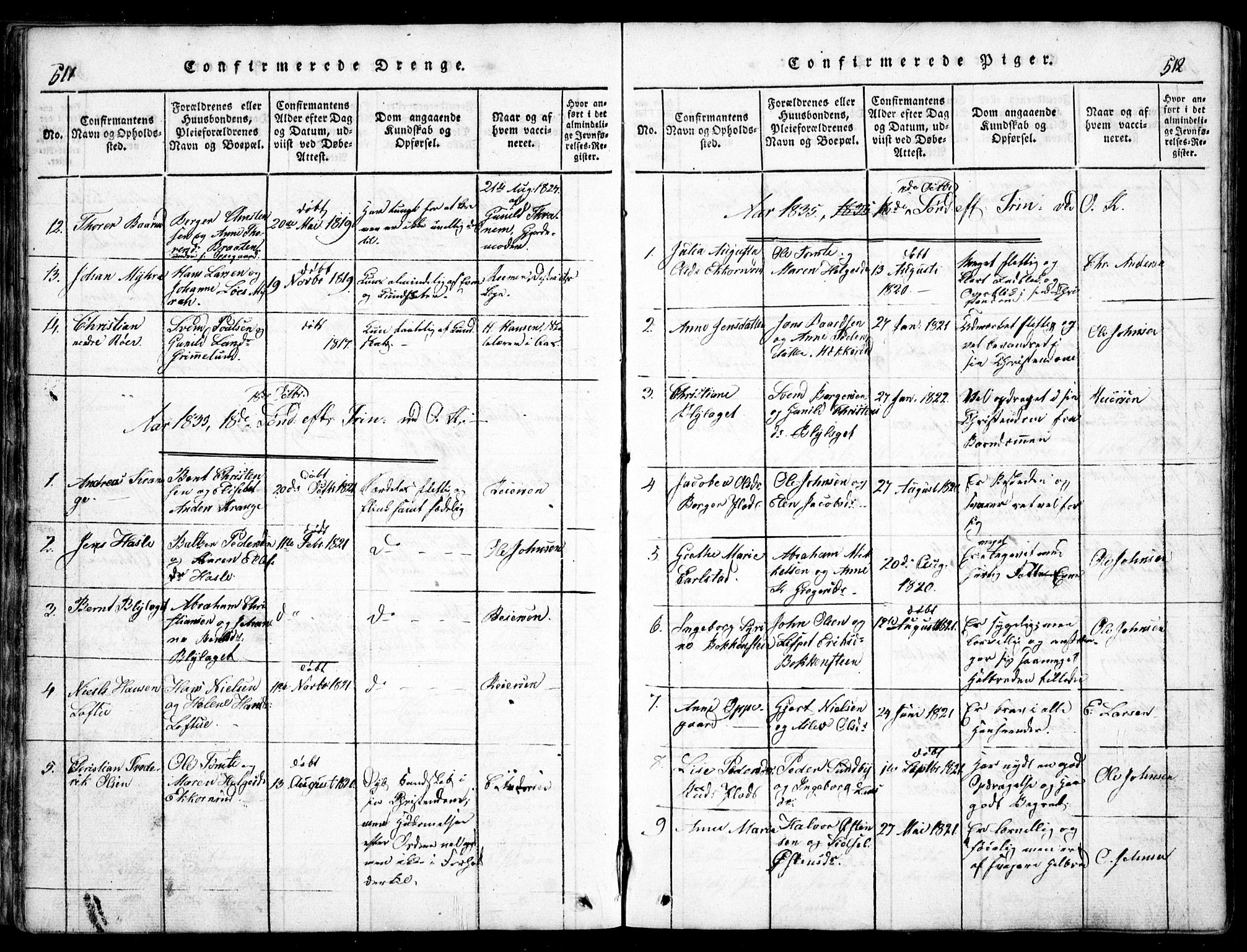 Nesodden prestekontor Kirkebøker, SAO/A-10013/G/Ga/L0001: Klokkerbok nr. I 1, 1814-1847, s. 511-512