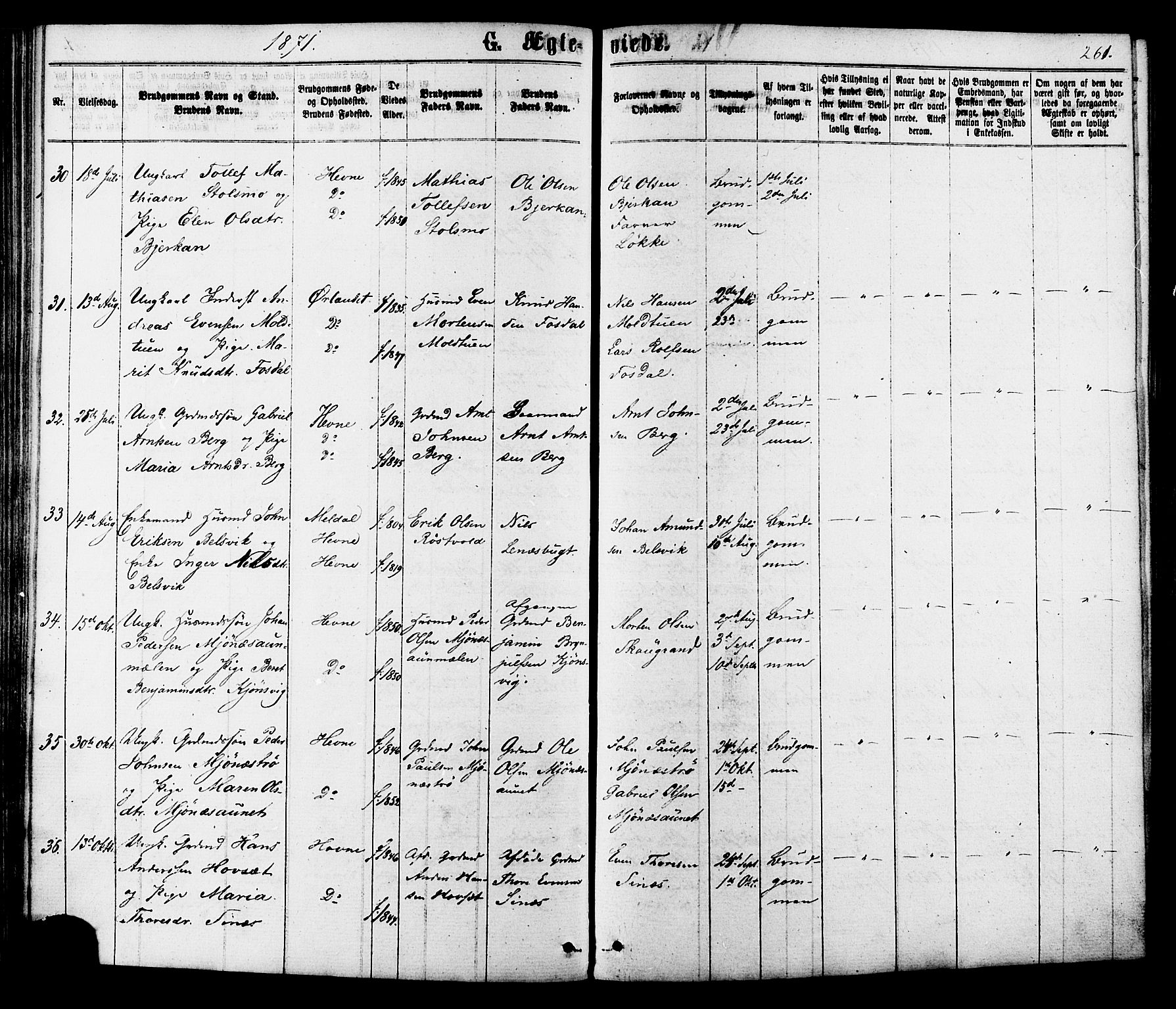 Ministerialprotokoller, klokkerbøker og fødselsregistre - Sør-Trøndelag, AV/SAT-A-1456/630/L0495: Ministerialbok nr. 630A08, 1868-1878, s. 261