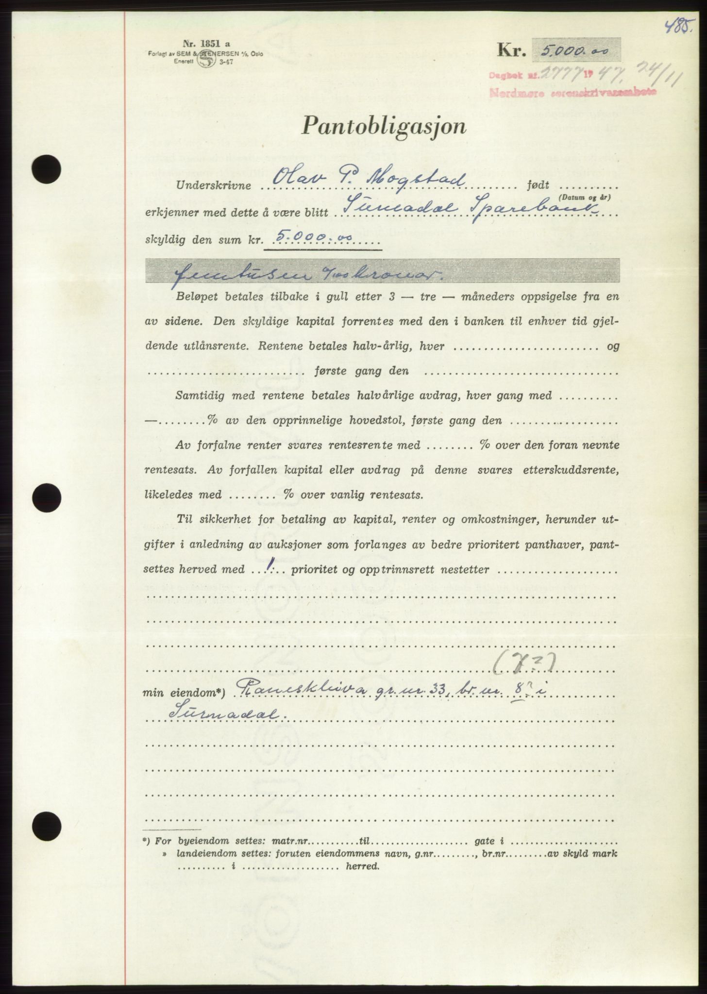 Nordmøre sorenskriveri, AV/SAT-A-4132/1/2/2Ca: Pantebok nr. B97, 1947-1948, Dagboknr: 2777/1947