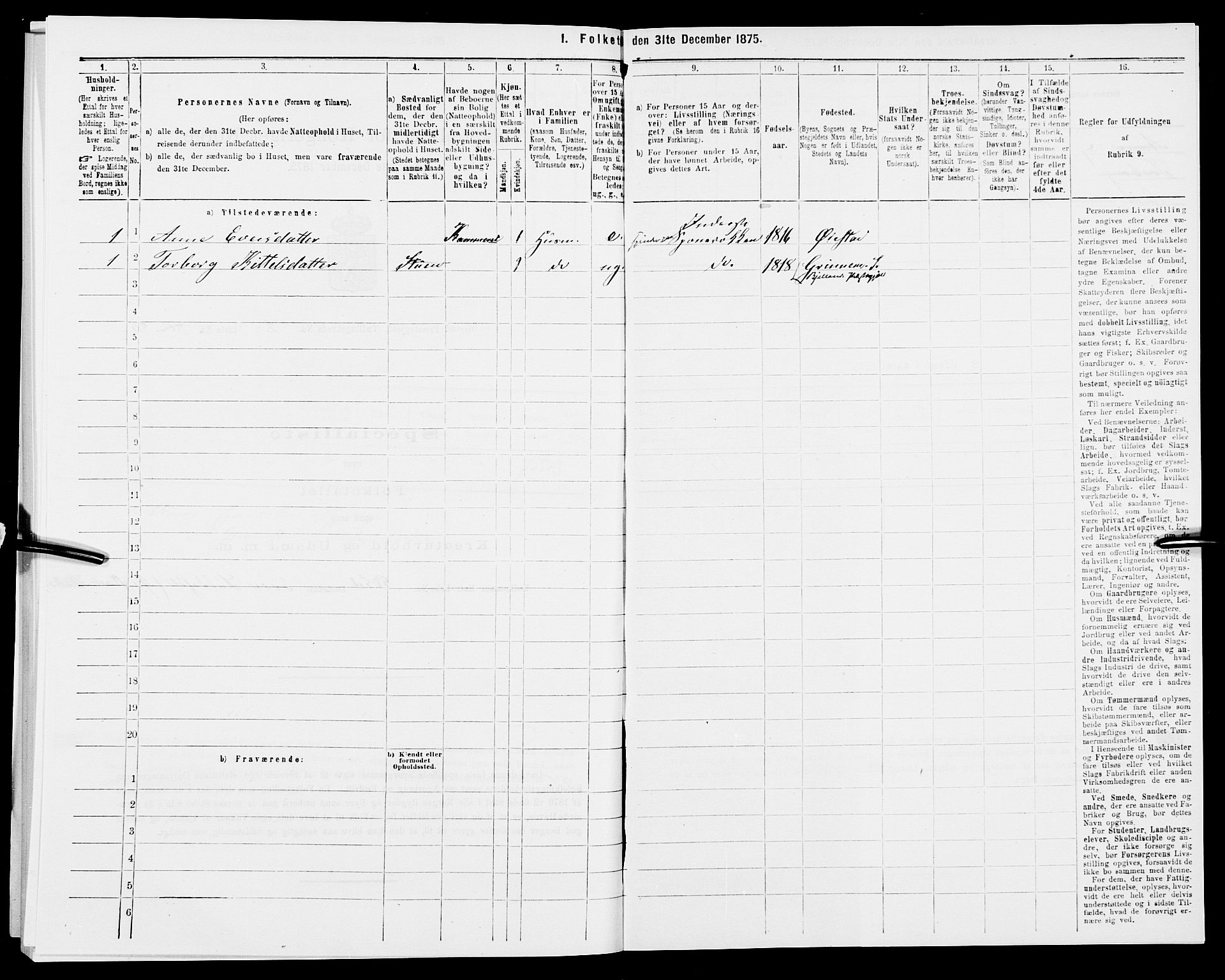 SAK, Folketelling 1875 for 0920P Øyestad prestegjeld, 1875, s. 314