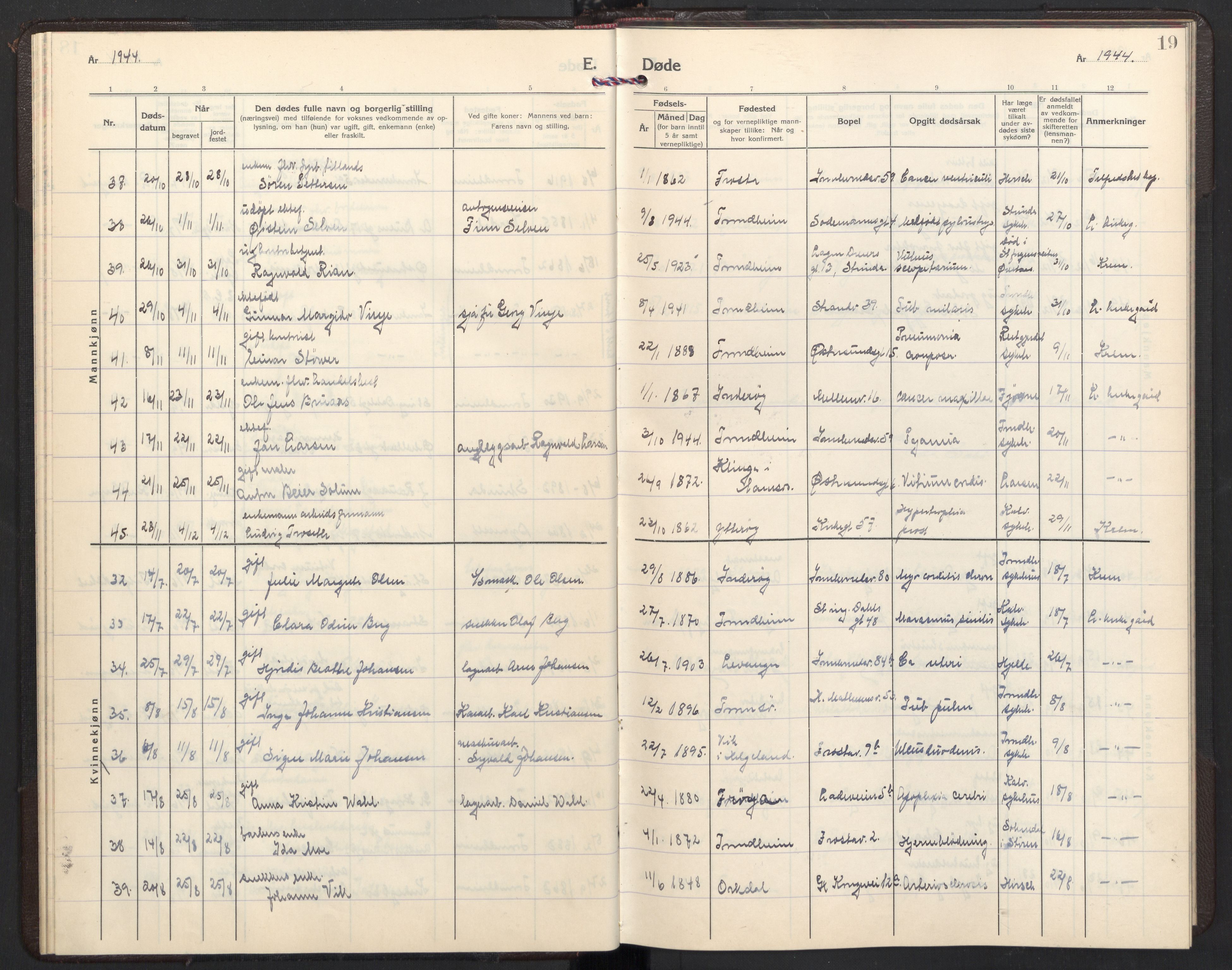 Ministerialprotokoller, klokkerbøker og fødselsregistre - Sør-Trøndelag, AV/SAT-A-1456/605/L0264: Klokkerbok nr. 605C11, 1942-1949, s. 19