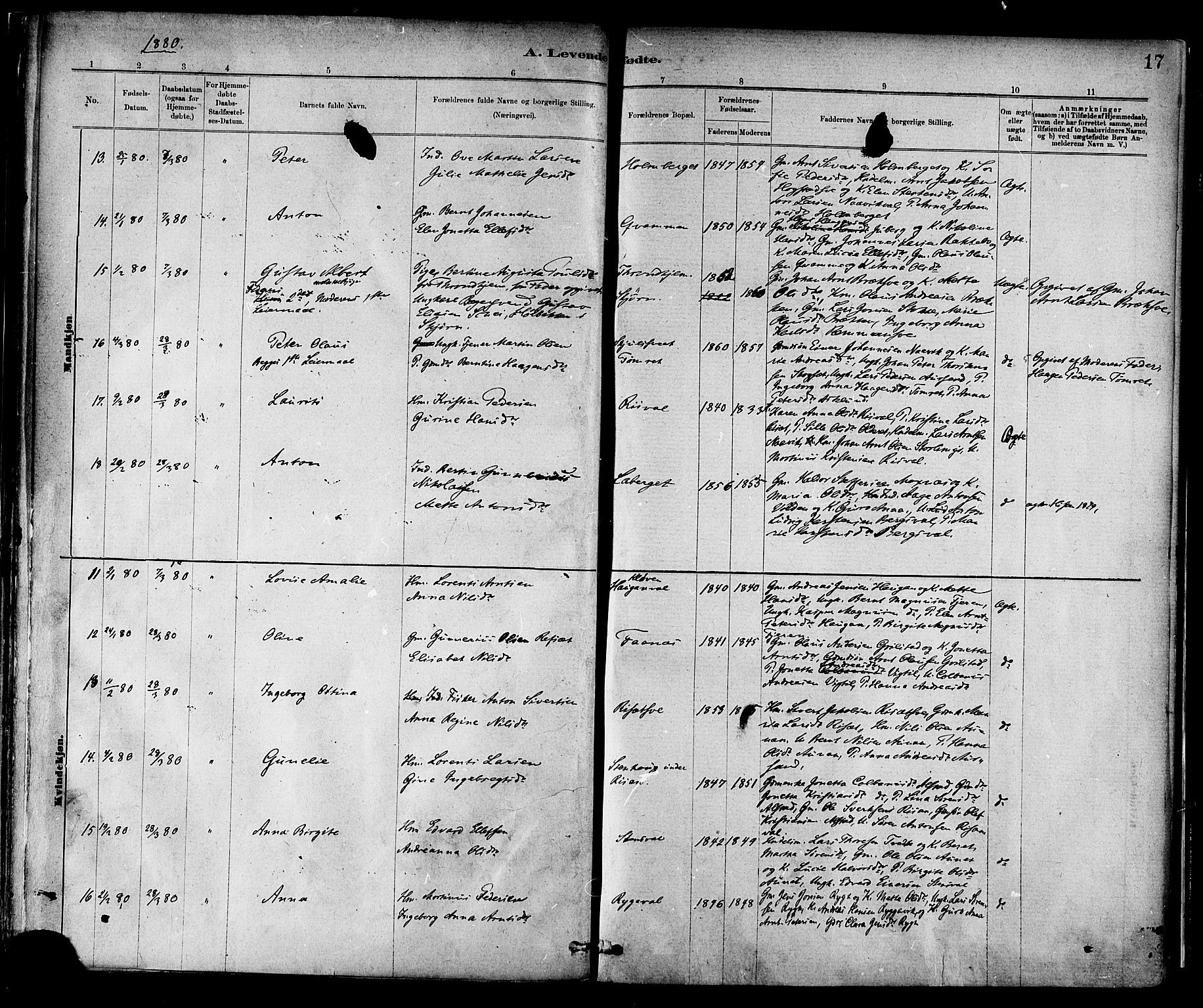 Ministerialprotokoller, klokkerbøker og fødselsregistre - Nord-Trøndelag, SAT/A-1458/713/L0120: Ministerialbok nr. 713A09, 1878-1887, s. 17