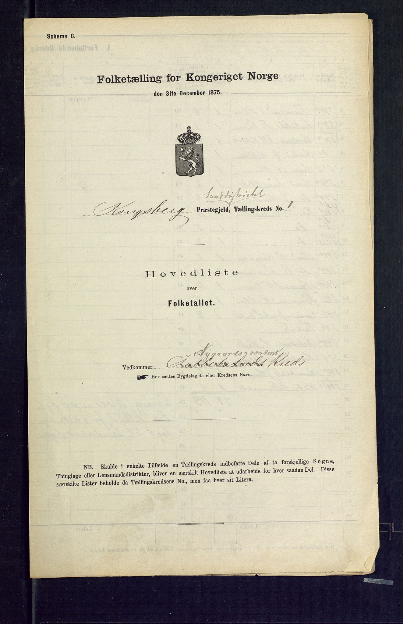 SAKO, Folketelling 1875 for 0692L Kongsberg prestegjeld, Kongsberg landsokn, 1875, s. 2