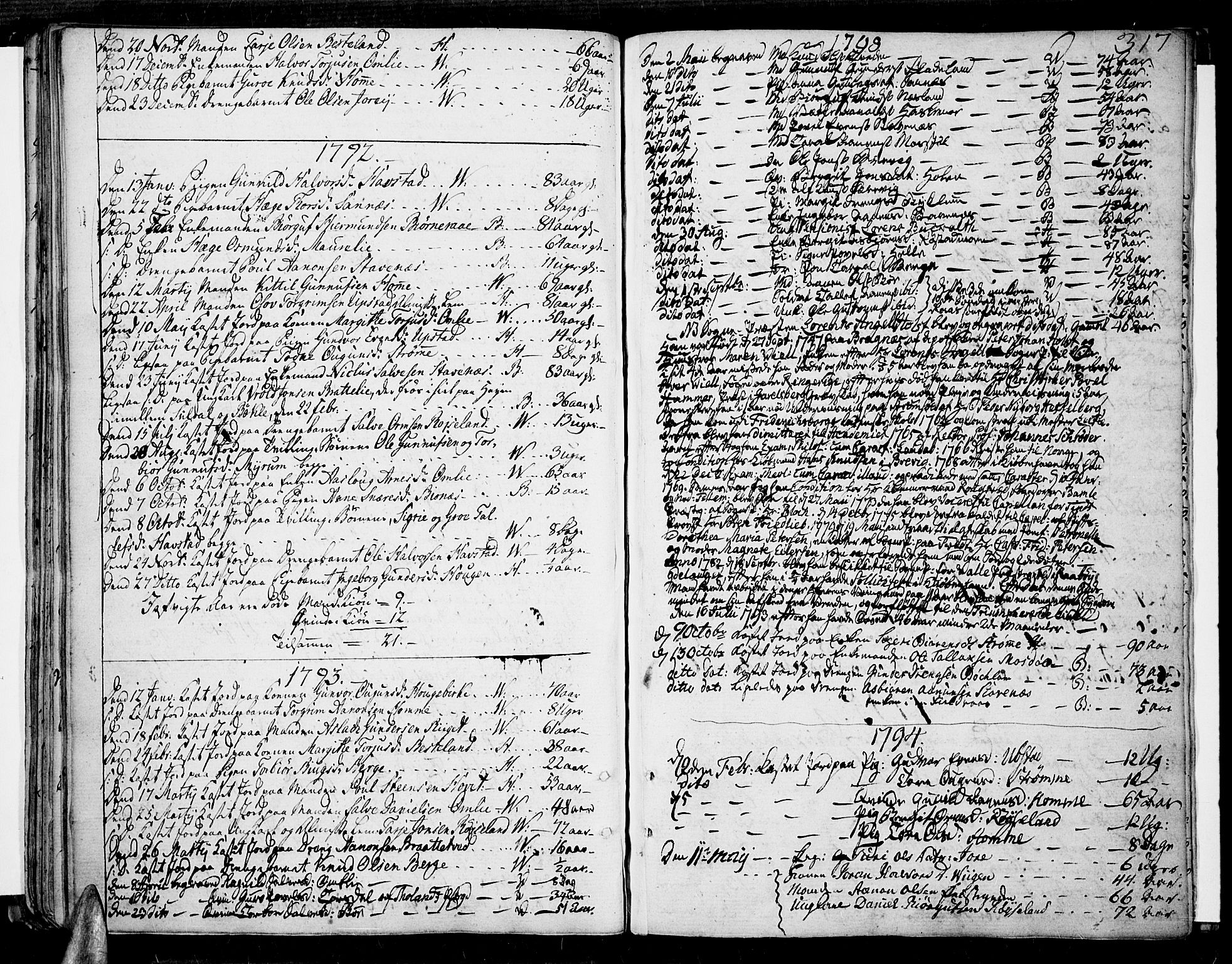 Valle sokneprestkontor, AV/SAK-1111-0044/F/Fa/Fac/L0004: Ministerialbok nr. A 4, 1790-1816, s. 317