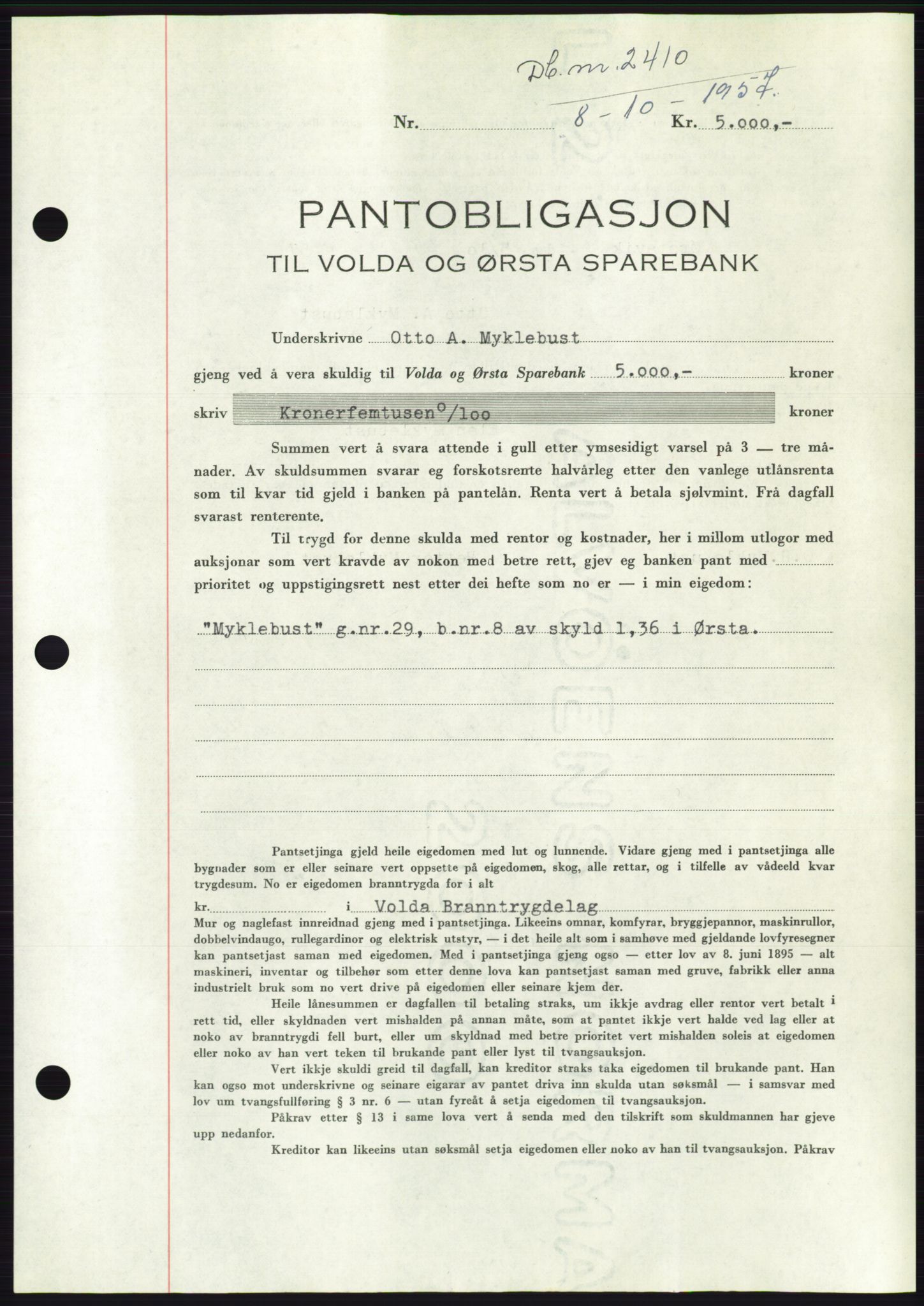 Søre Sunnmøre sorenskriveri, AV/SAT-A-4122/1/2/2C/L0130: Pantebok nr. 18B, 1957-1958, Dagboknr: 2410/1957