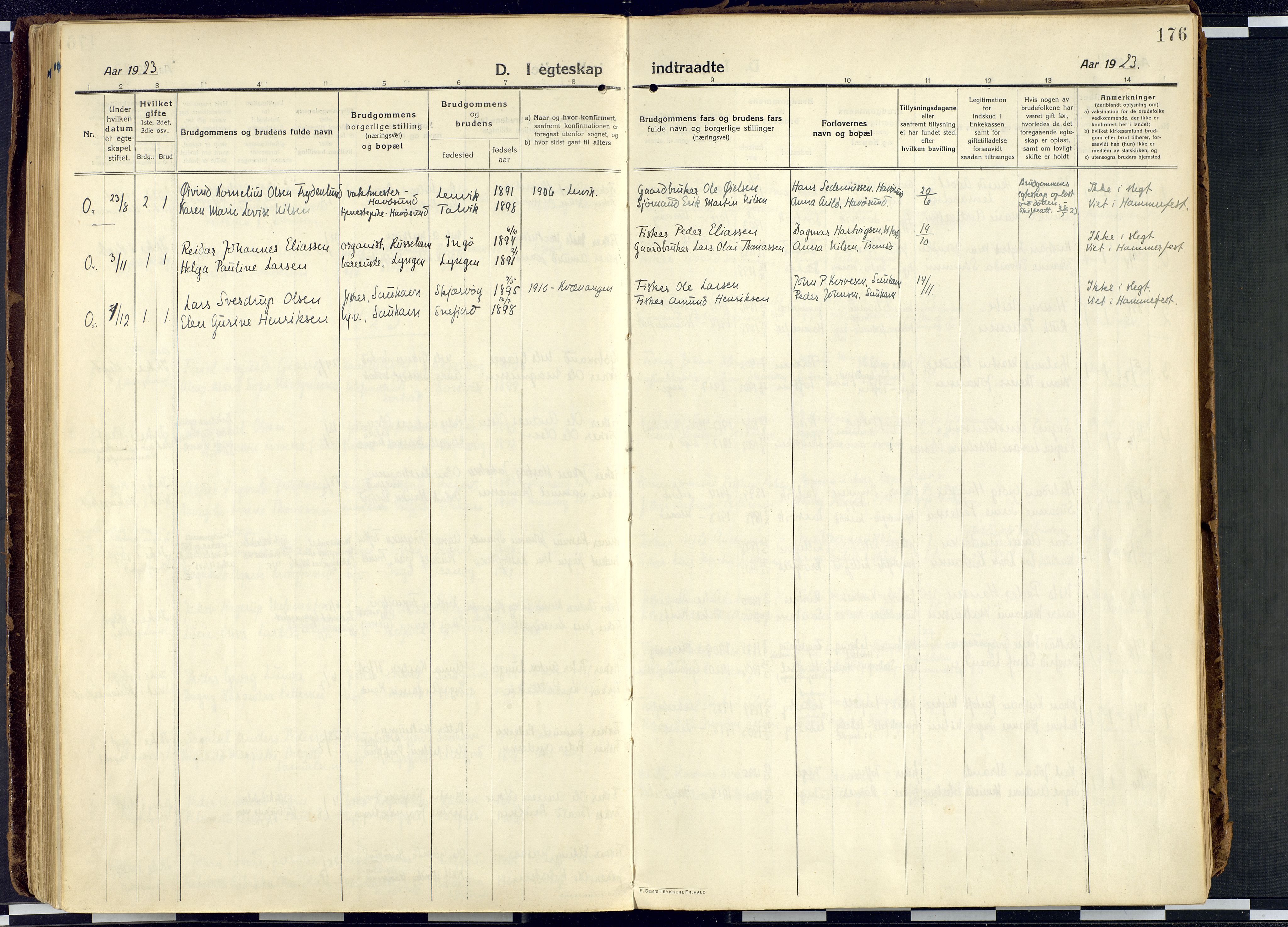 Måsøy sokneprestkontor, AV/SATØ-S-1348/H/Ha/L0010kirke: Ministerialbok nr. 10, 1915-1933, s. 176