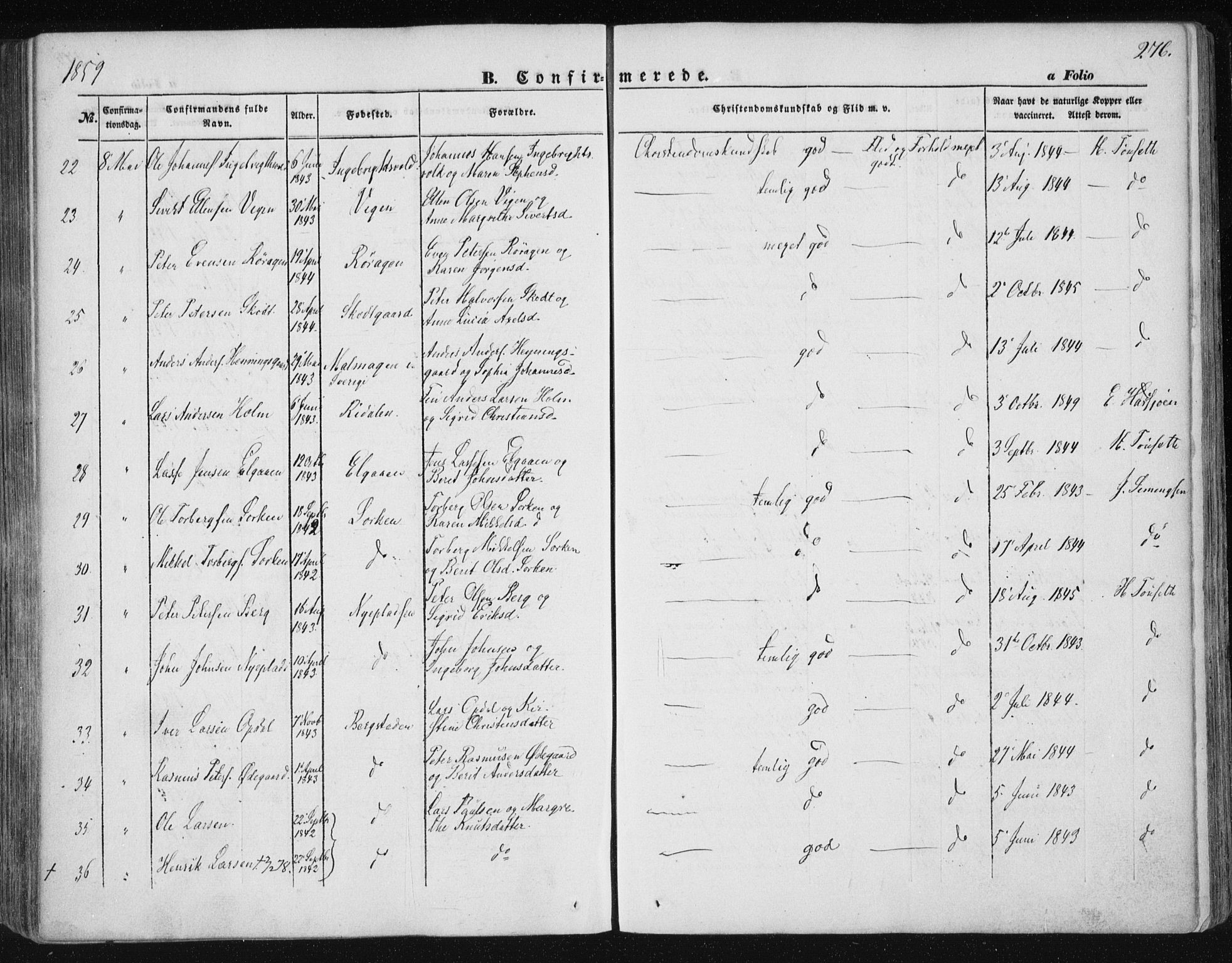 Ministerialprotokoller, klokkerbøker og fødselsregistre - Sør-Trøndelag, AV/SAT-A-1456/681/L0931: Ministerialbok nr. 681A09, 1845-1859, s. 276