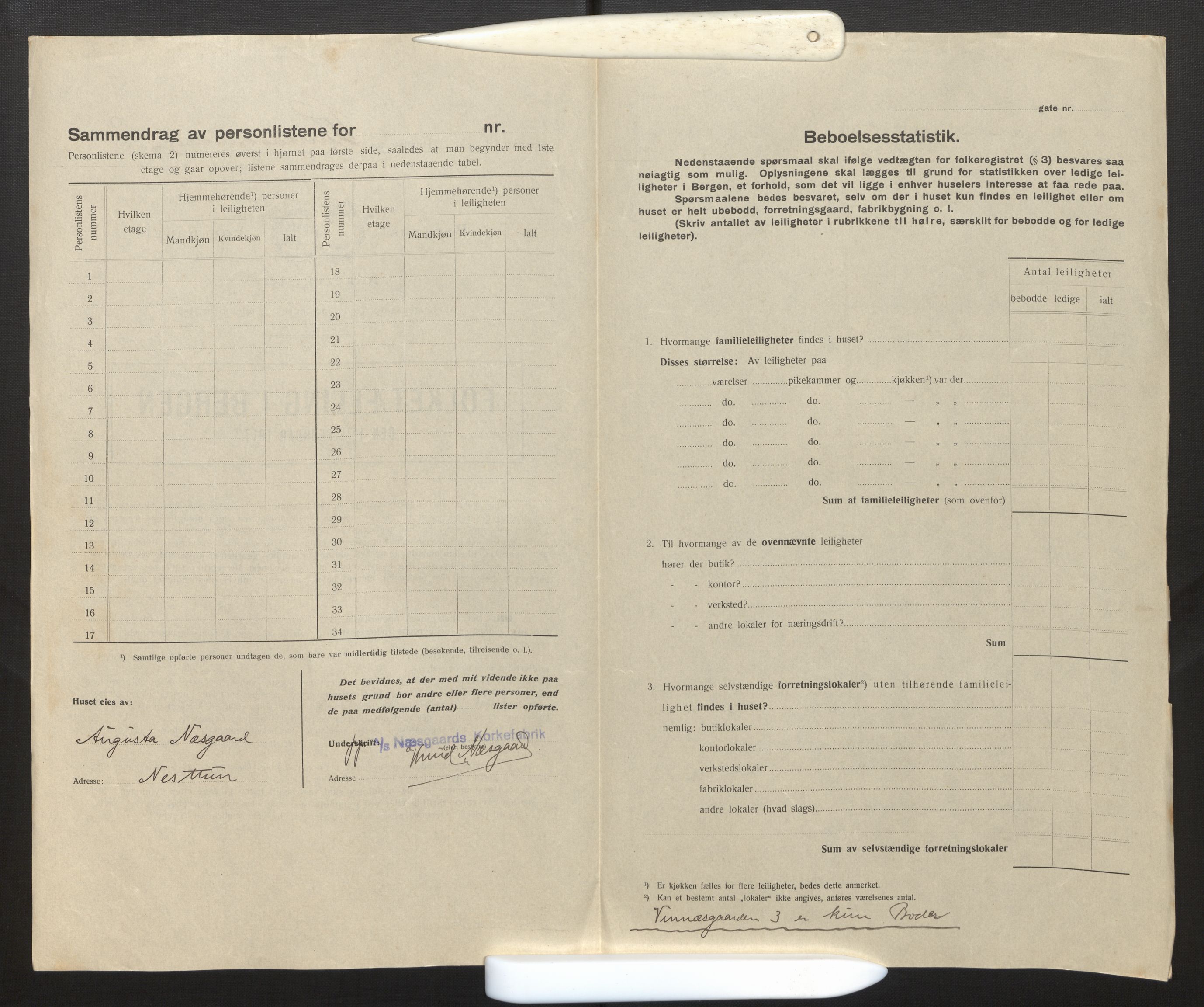 SAB, Kommunal folketelling 1917 for Bergen kjøpstad, 1917, s. 44448