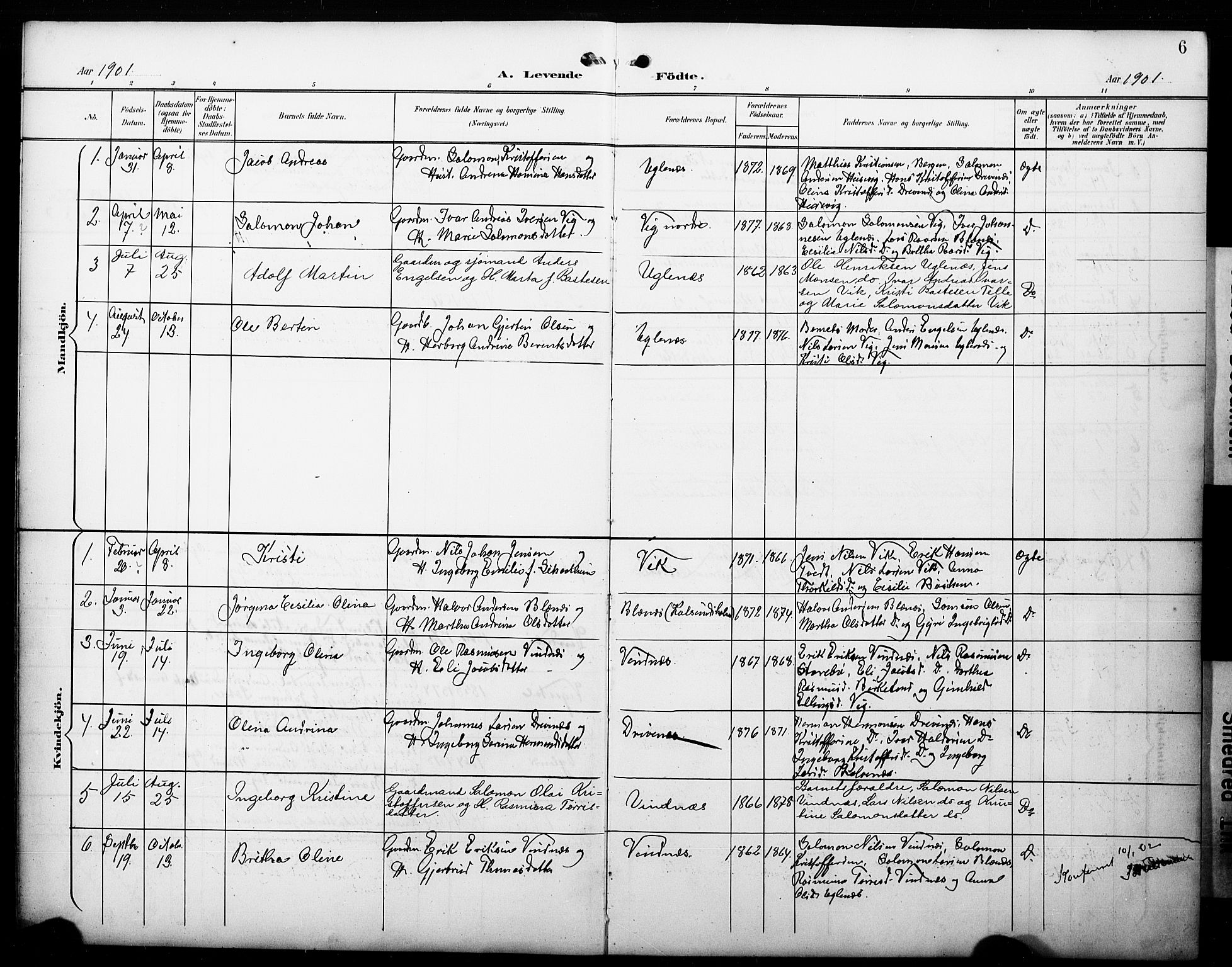 Fitjar sokneprestembete, AV/SAB-A-99926: Klokkerbok nr. C 1, 1900-1928, s. 6
