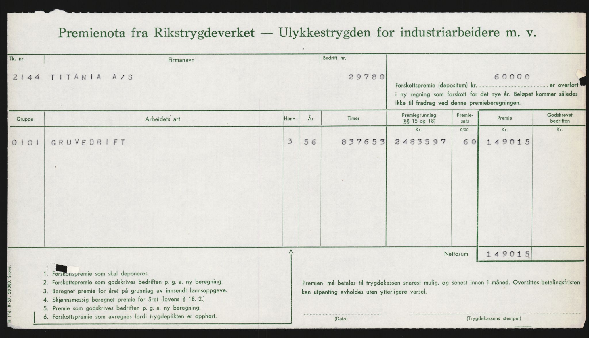 Rikstrygdeverket, Ulykkestrygdavdelingen, 1. ulykkestrygdkontor, AV/RA-S-4852/D/Dk/L1525/0001: -- / Sokndal: 29780 A/S Titania (Gruvedrift), 1917-1959