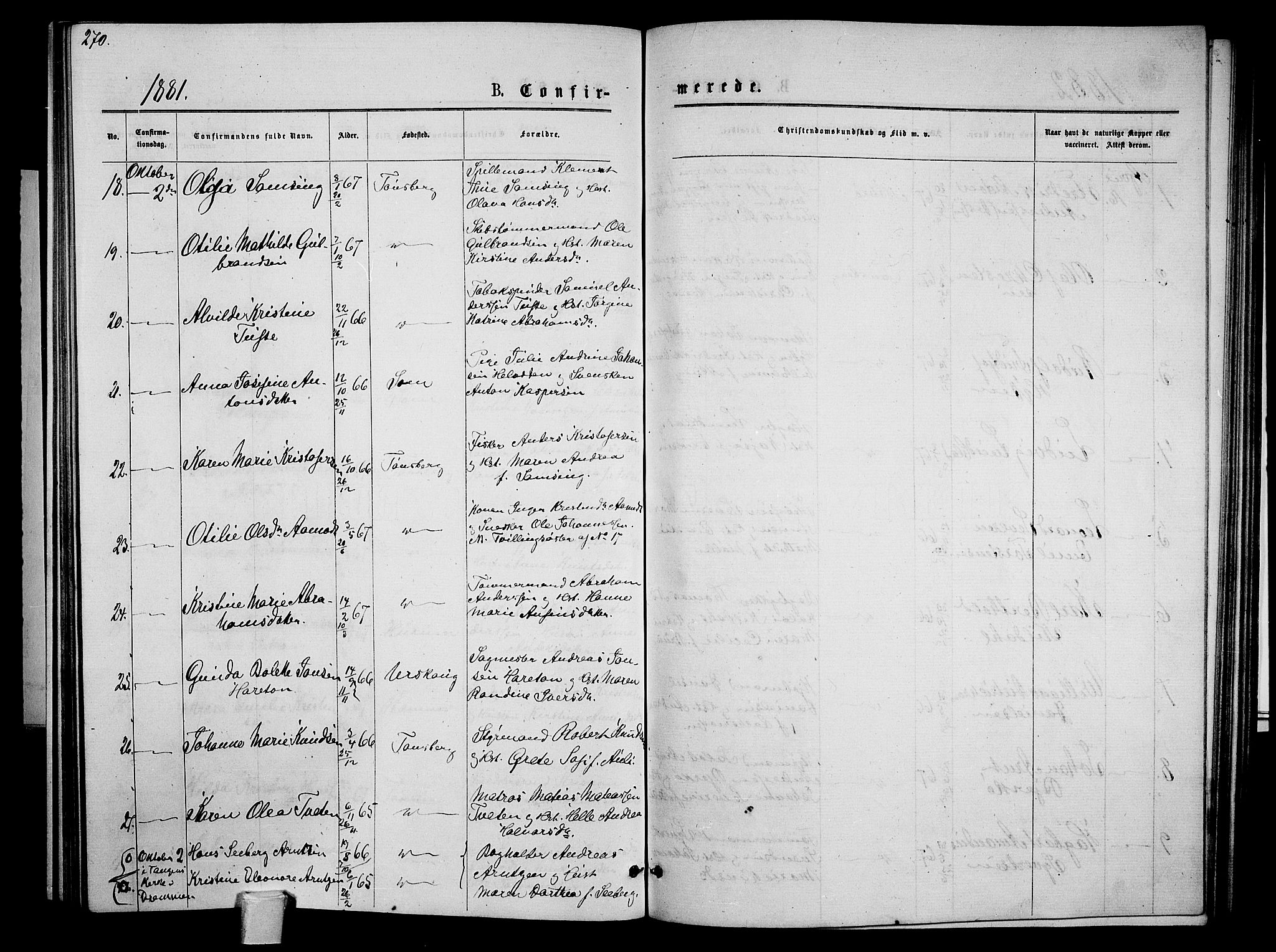 Tønsberg kirkebøker, AV/SAKO-A-330/G/Ga/L0005: Klokkerbok nr. 5, 1875-1885, s. 270