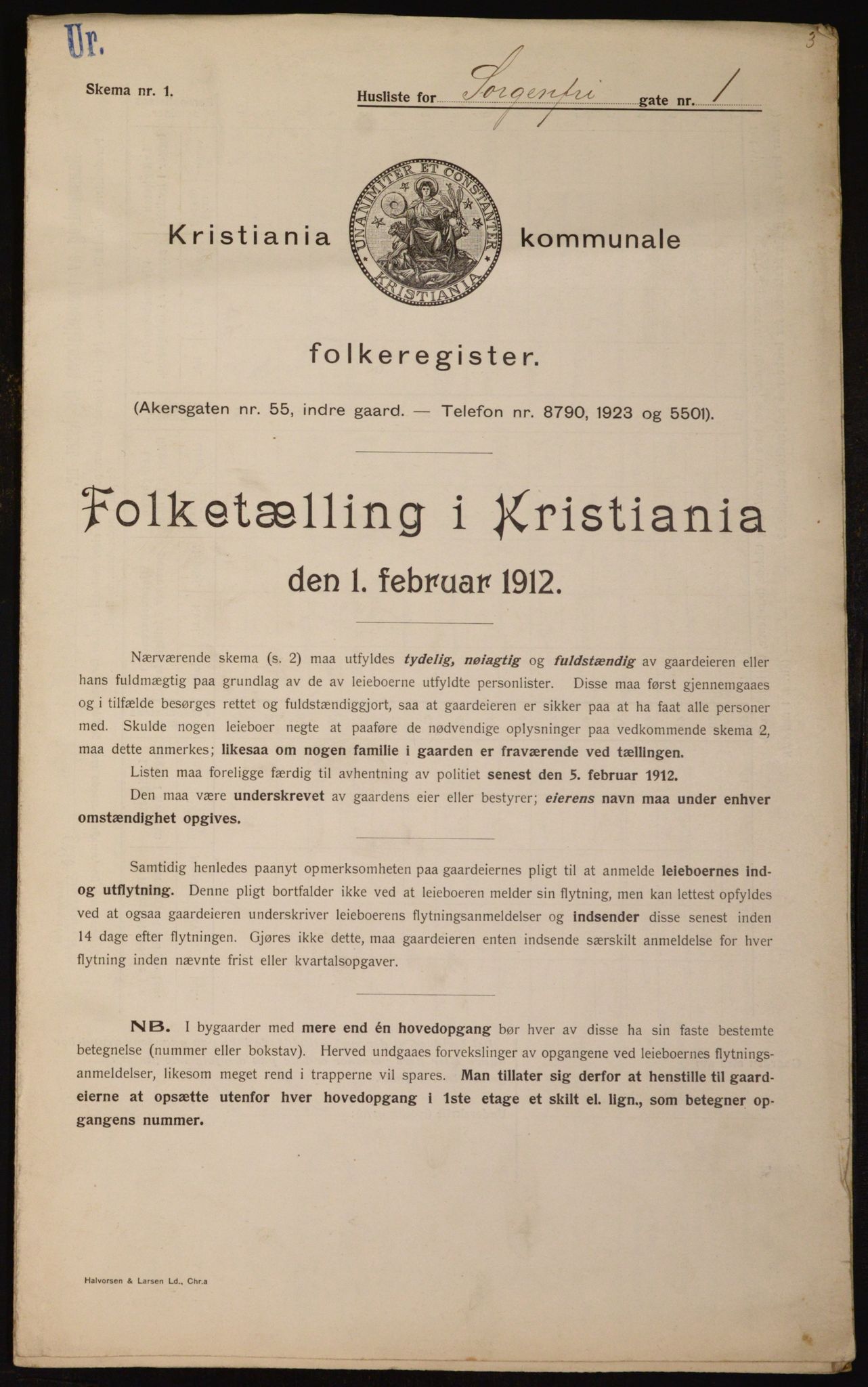 OBA, Kommunal folketelling 1.2.1912 for Kristiania, 1912, s. 100077