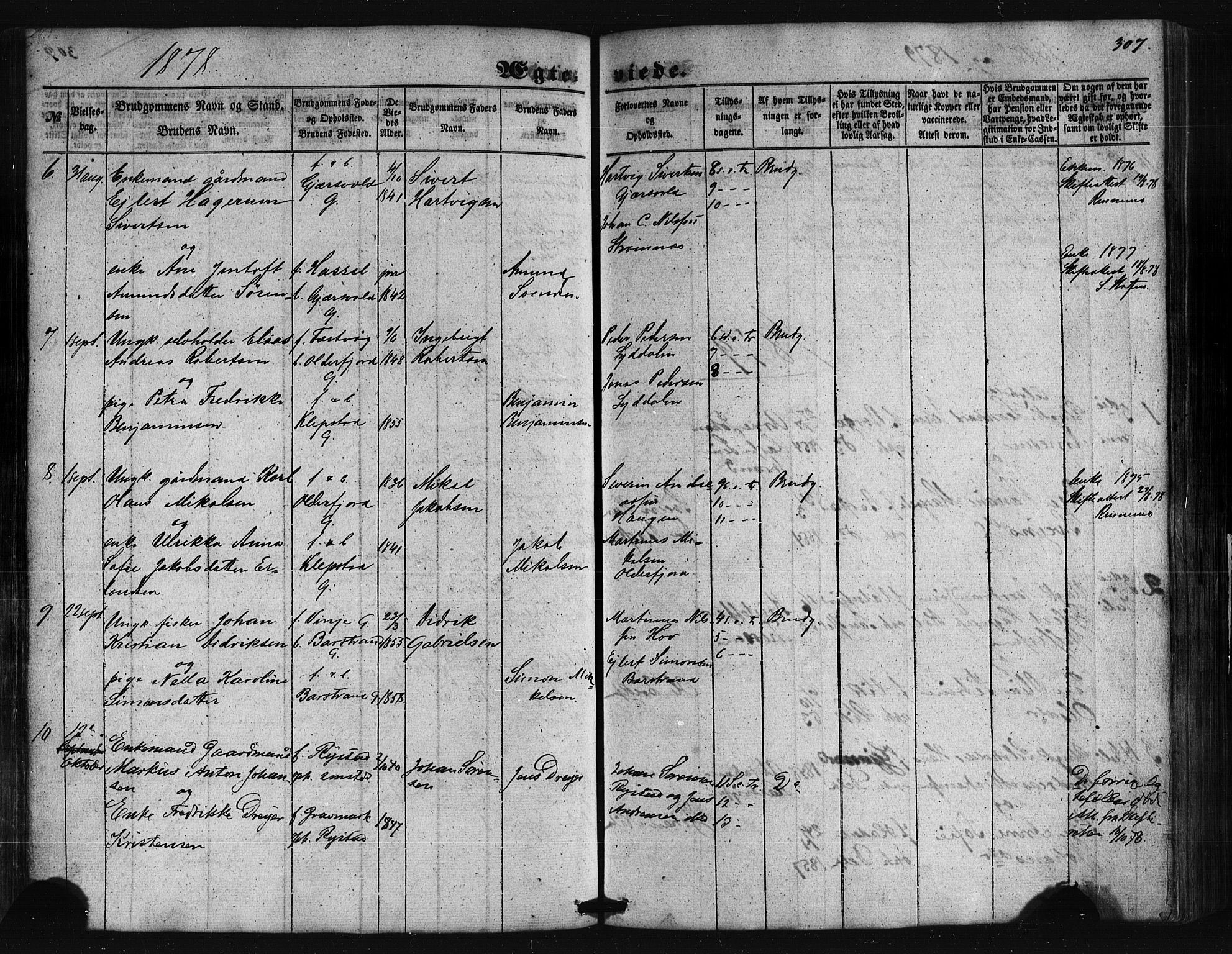 Ministerialprotokoller, klokkerbøker og fødselsregistre - Nordland, SAT/A-1459/876/L1095: Ministerialbok nr. 876A01, 1863-1885, s. 307