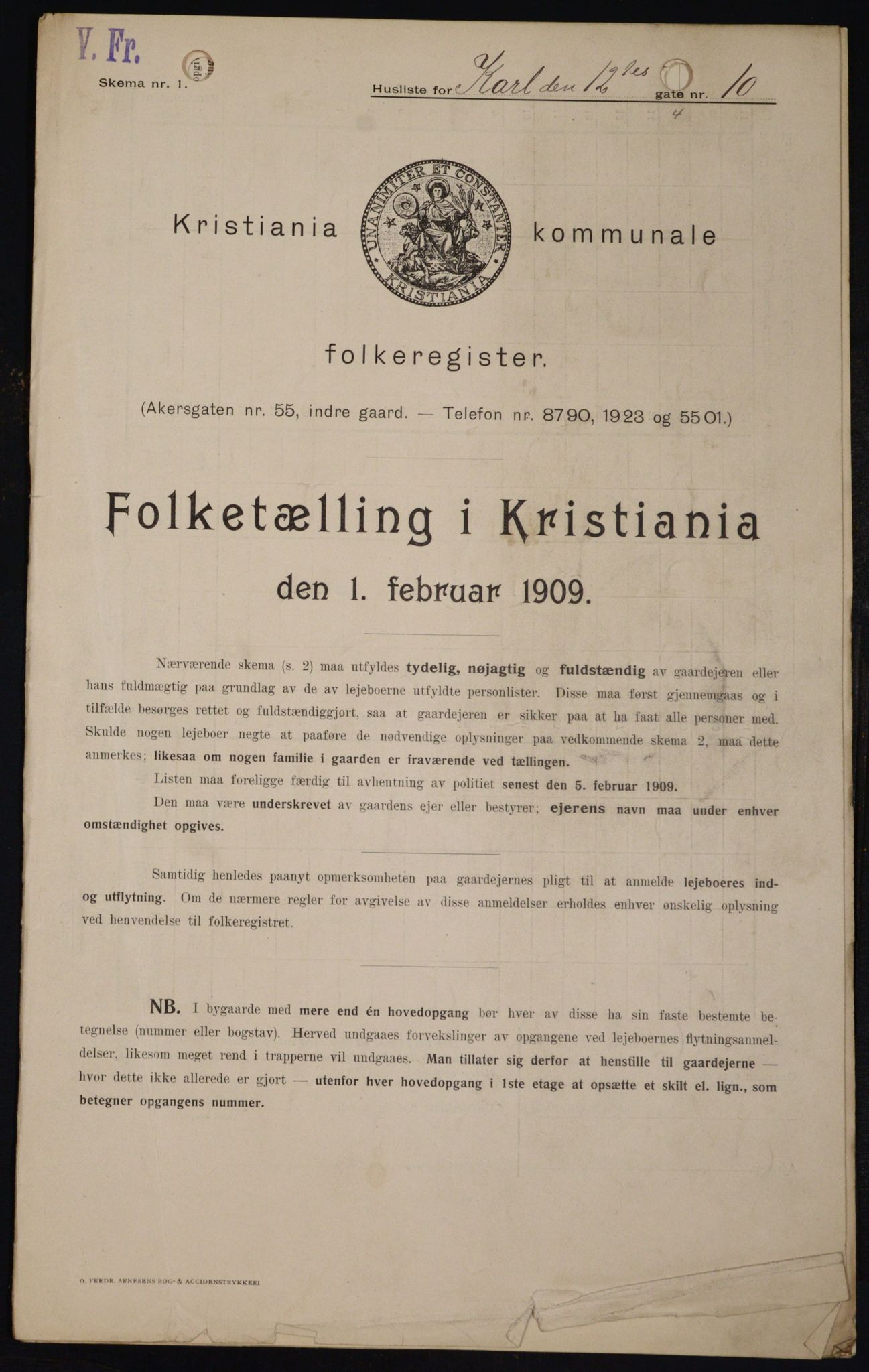 OBA, Kommunal folketelling 1.2.1909 for Kristiania kjøpstad, 1909, s. 44136