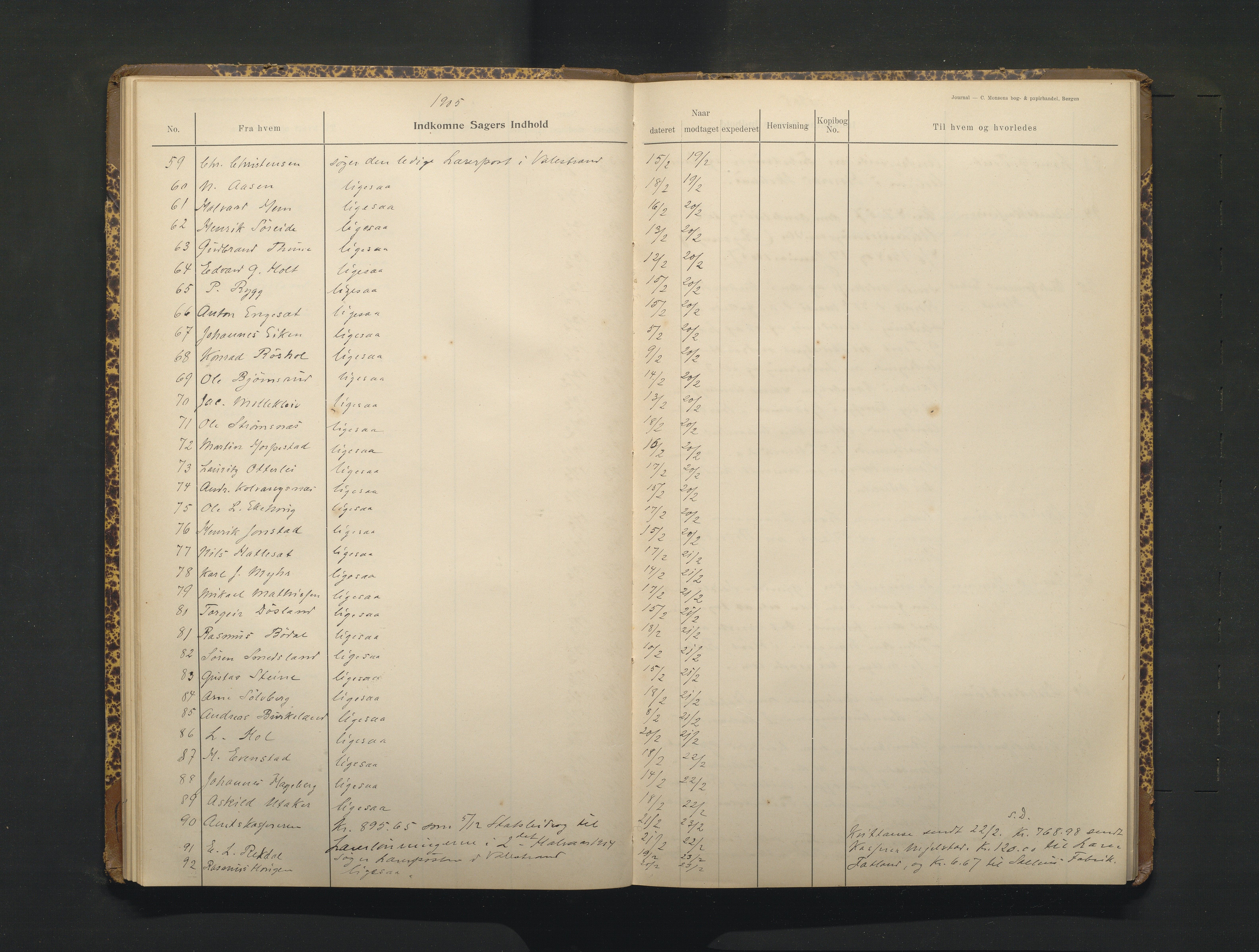 Hamre kommune. Skulestyret, IKAH/1254-211/C/Ca/L0003: Postjournal for Hamre skulestyre, 1901-1916