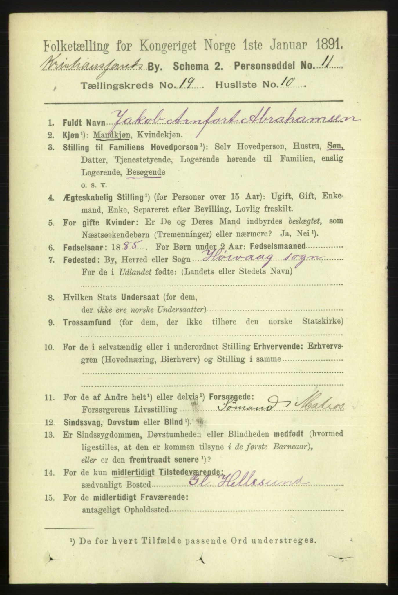 RA, Folketelling 1891 for 1001 Kristiansand kjøpstad, 1891, s. 7397