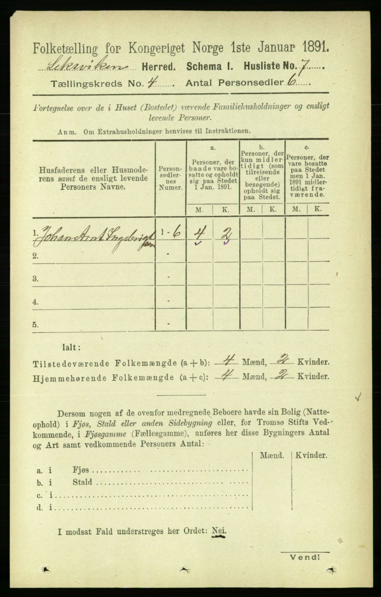 RA, Folketelling 1891 for 1718 Leksvik herred, 1891, s. 1833