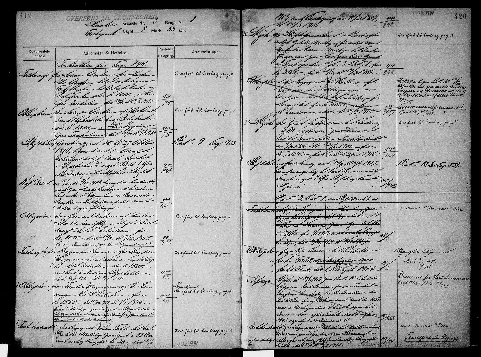 Onsøy sorenskriveri, AV/SAO-A-10474/G/Gb/Gbc/L0002: Panteregister nr. III 2, 1905, s. 419-420
