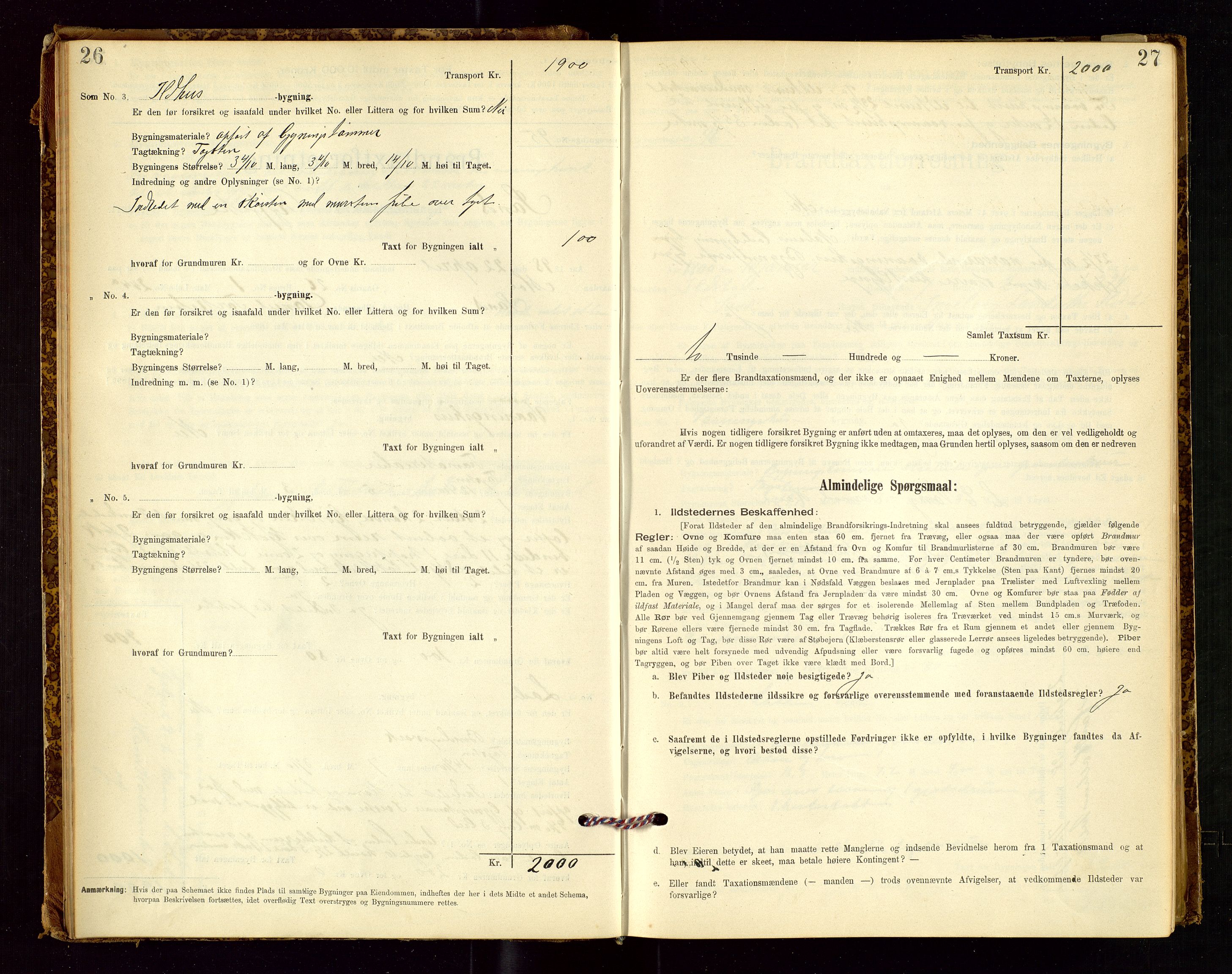 Sand lensmannskontor, AV/SAST-A-100415/Goc/L0001: "Brandtaxationsprotokol", 1895-1935, s. 26-27