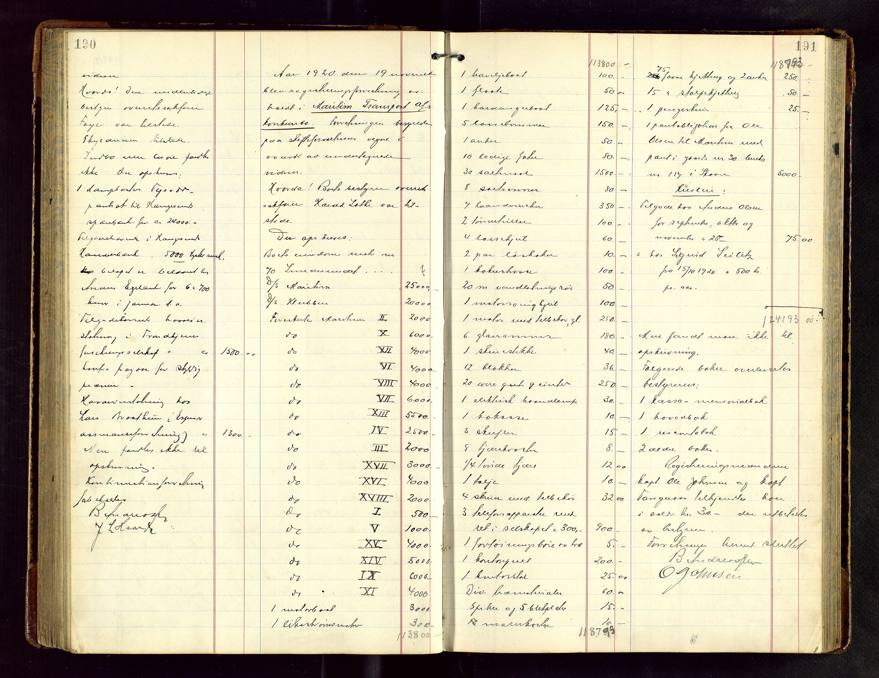 Haugesund tingrett, AV/SAST-A-101415/01/IV/IVB/L0004: Skifteregistreringsprotokoll, med register, 1914-1923, s. 190-191